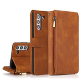 Luxury Skin Feel Multi-card Zipper Leather Case For Samsung S21FE