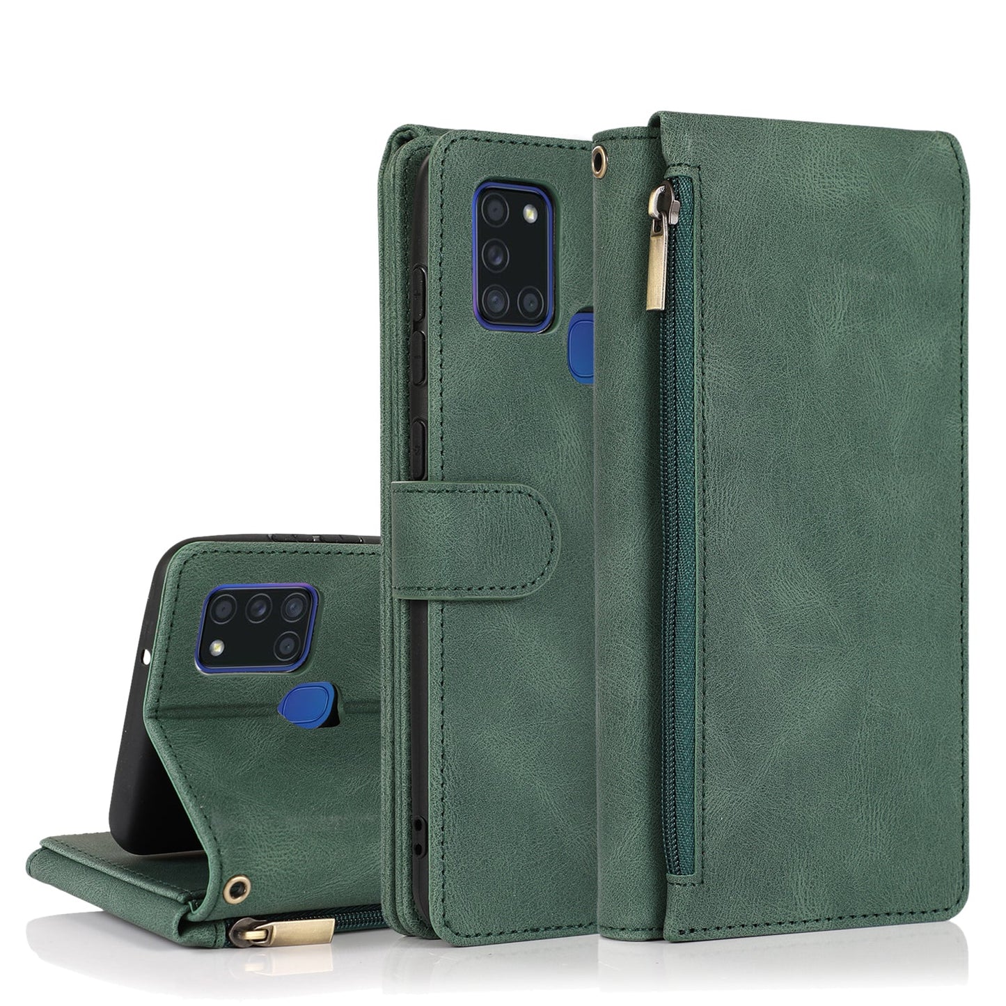 Étui en cuir zippé multi-cartes toucher de luxe pour Samsung A21S