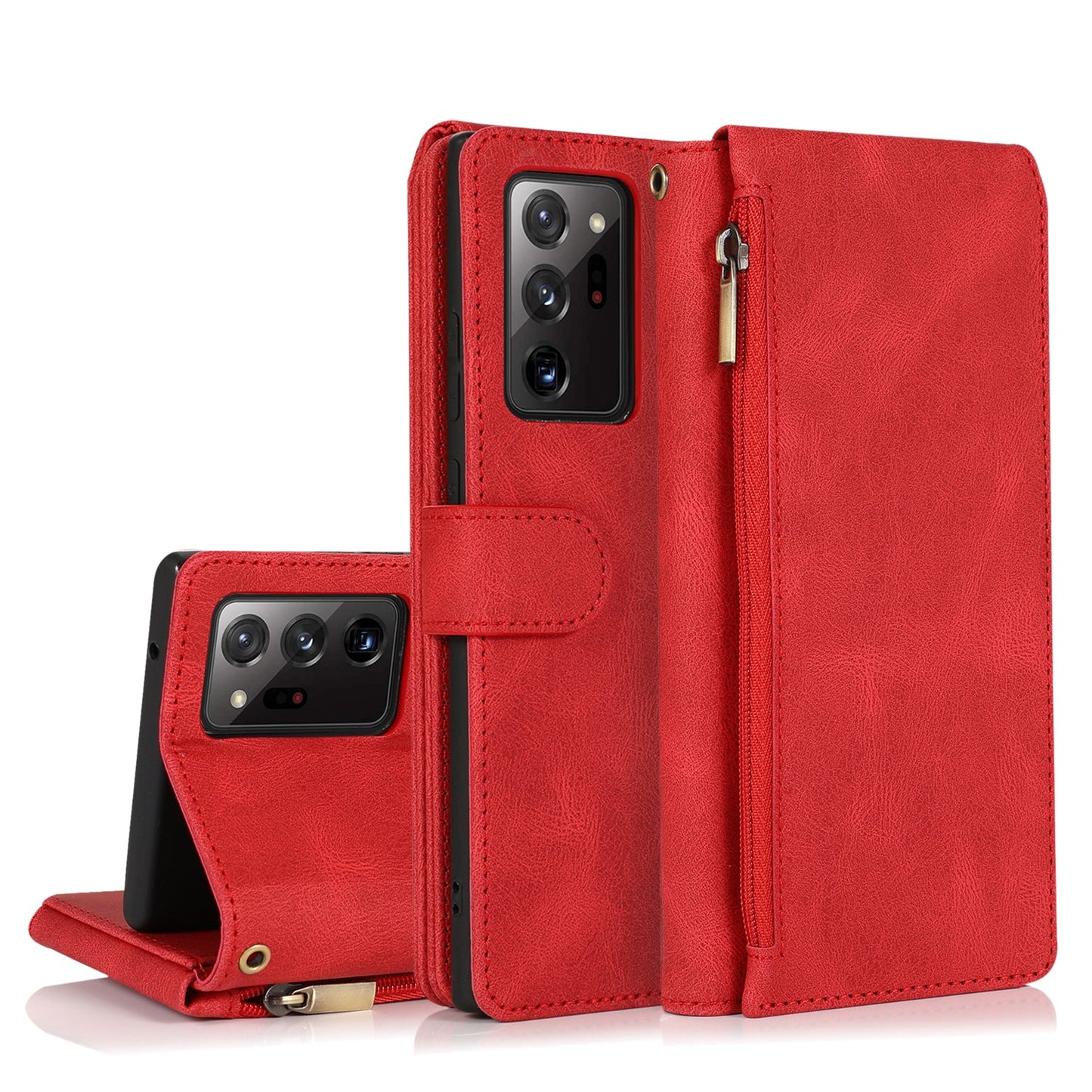 Étui en cuir de luxe à fermeture éclair et porte-cartes pour Samsung Note20 Ultra