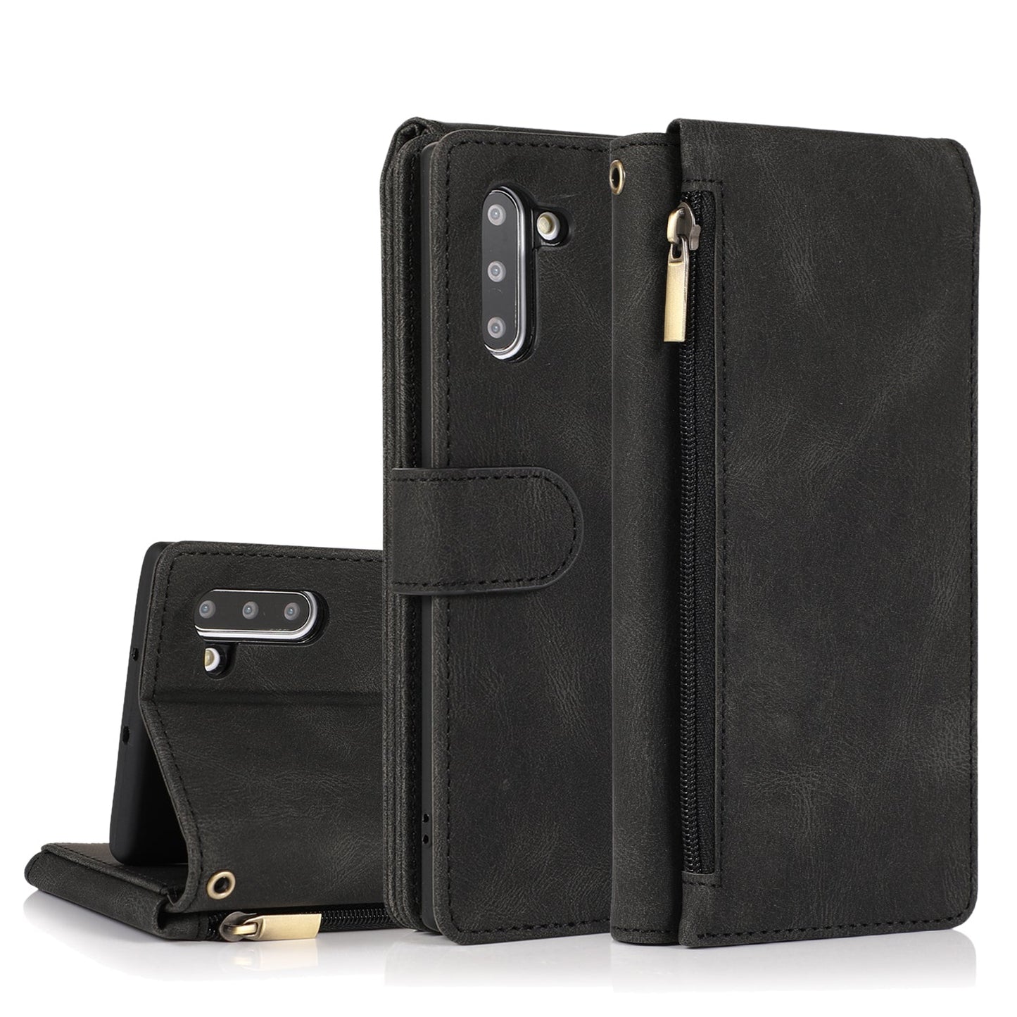 Lederhülle mit Reißverschluss und mehreren Kartenfächern im Luxus-Skin-Feel-Design für Samsung Note10