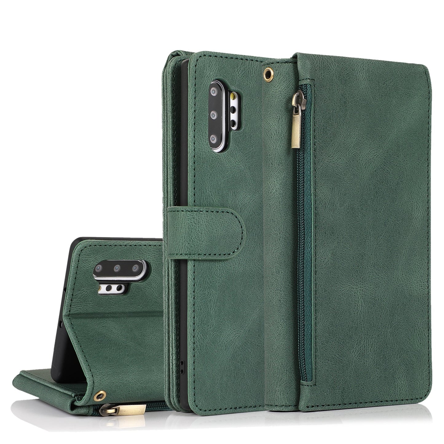 Étui en Cuir de Luxe Multi-cartes à Fermeture Éclair pour Samsung Note10 Plus