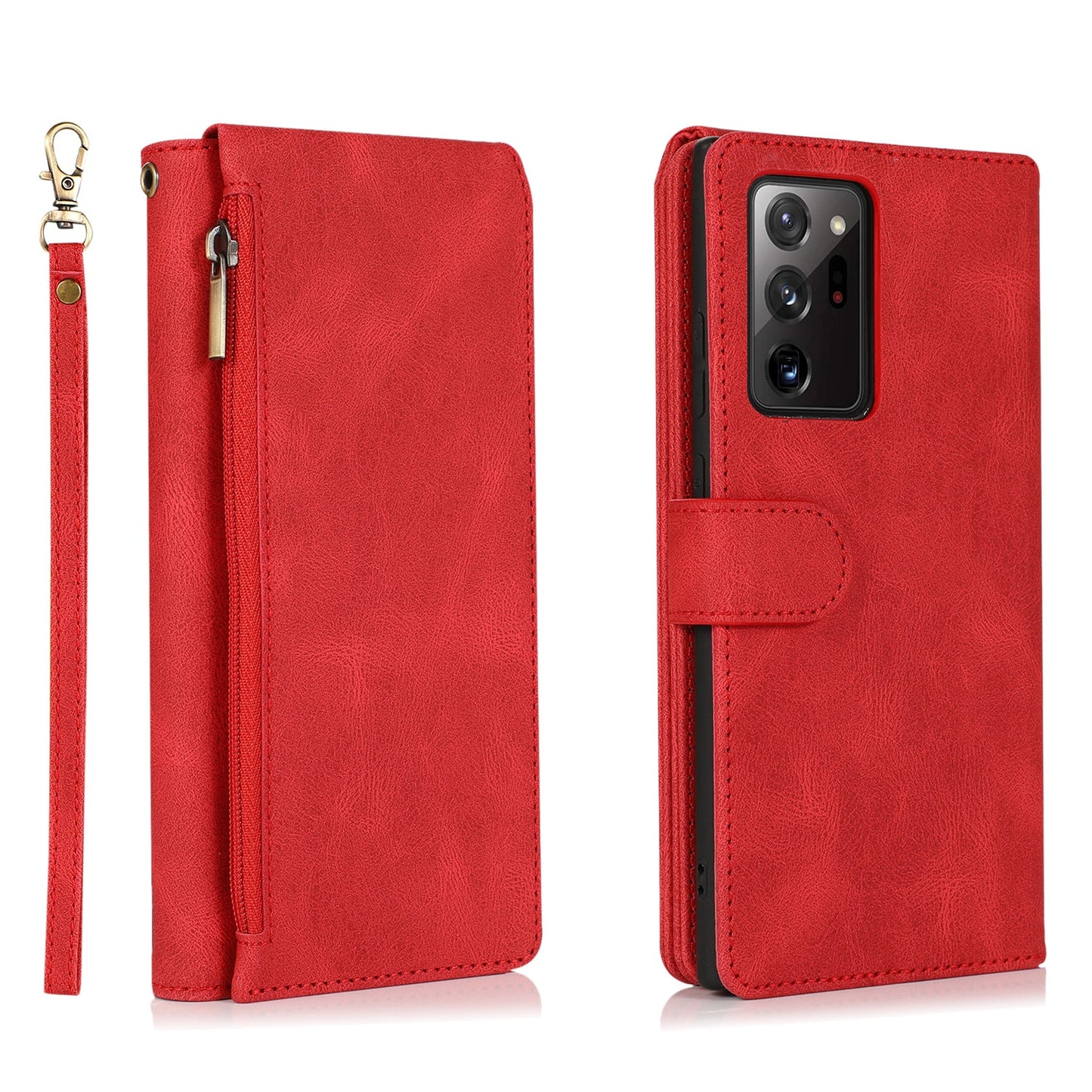 Étui en cuir de luxe à fermeture éclair et porte-cartes pour Samsung Note20 Ultra