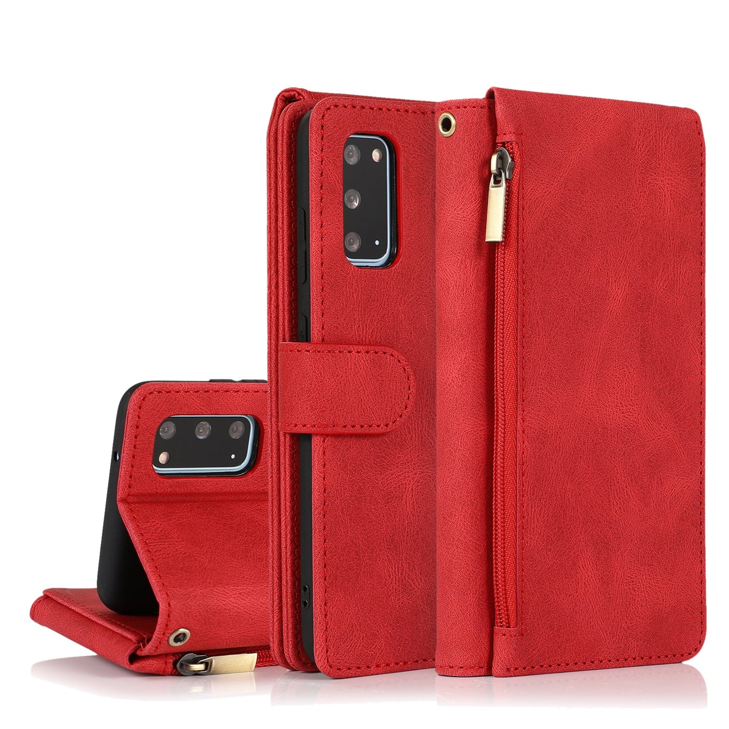 Étui en cuir zippé multi-cartes de luxe "peau de pêche" pour Samsung S20