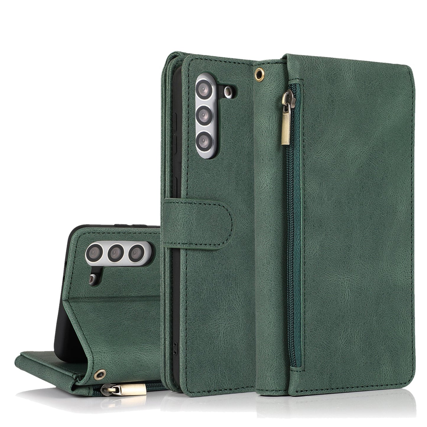Étui en Cuir à Fermeture Éclair Multi-cartes Sensation Luxe pour Samsung S21 Plus