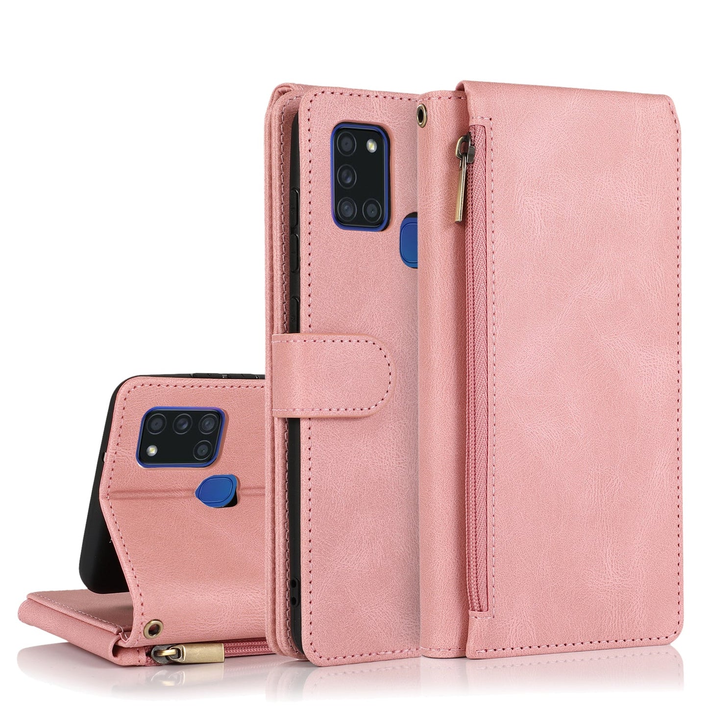 Étui en cuir zippé multi-cartes toucher de luxe pour Samsung A21S