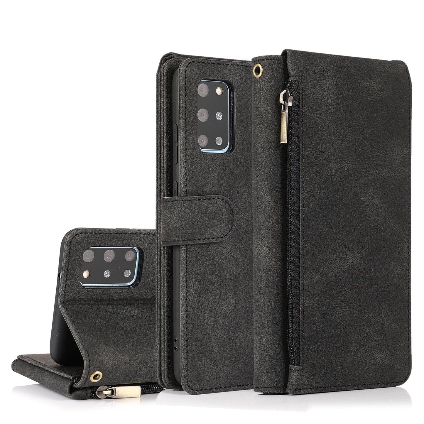 Étui en cuir de luxe à fermeture éclair multi-cartes sensation peau pour Samsung S20 Plus