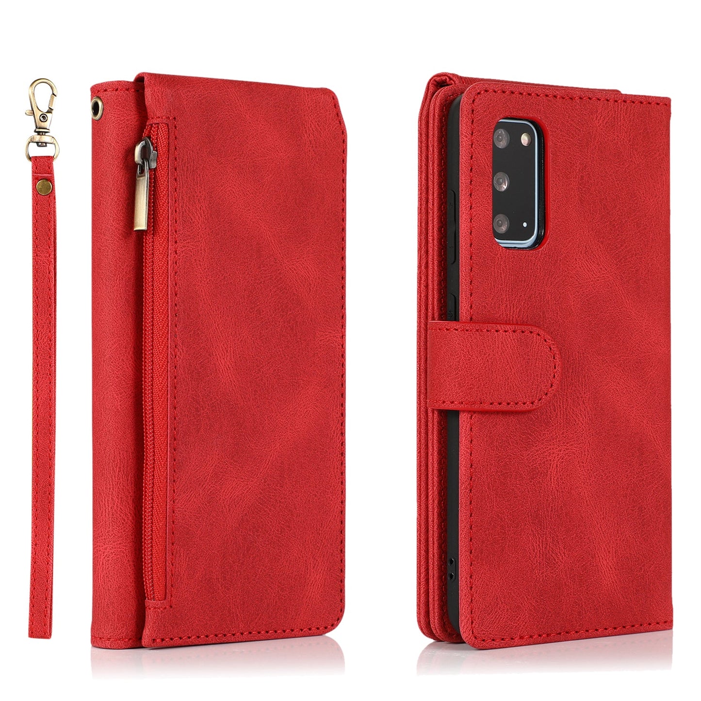 Étui en cuir zippé multi-cartes de luxe "peau de pêche" pour Samsung S20