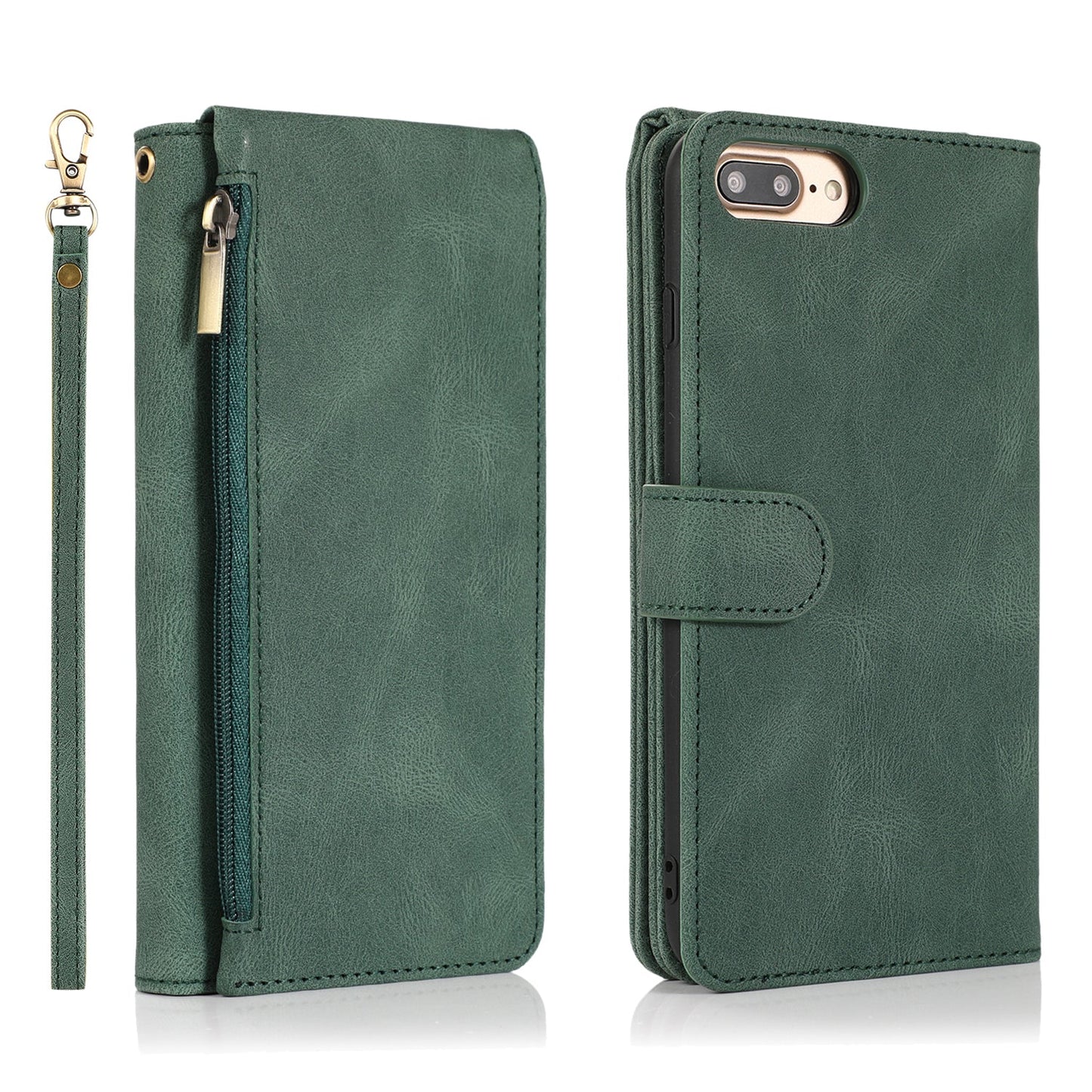 Luxury Skin Feel Multi-card Zipper Leather Case For iPhone 7 Plus/8 Plus