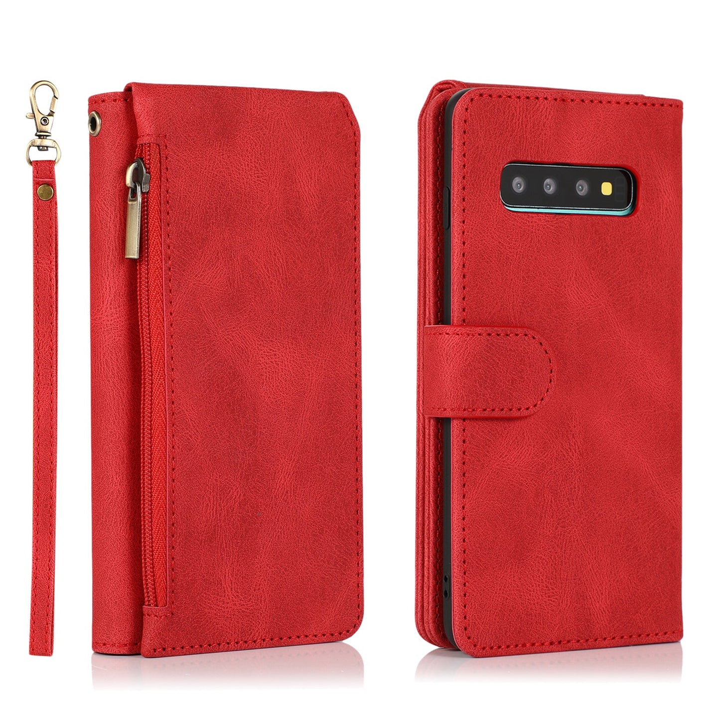 Étui en Cuir à Fermeture Éclair Multi-cartes Sensation Peau de Luxe pour Samsung S10
