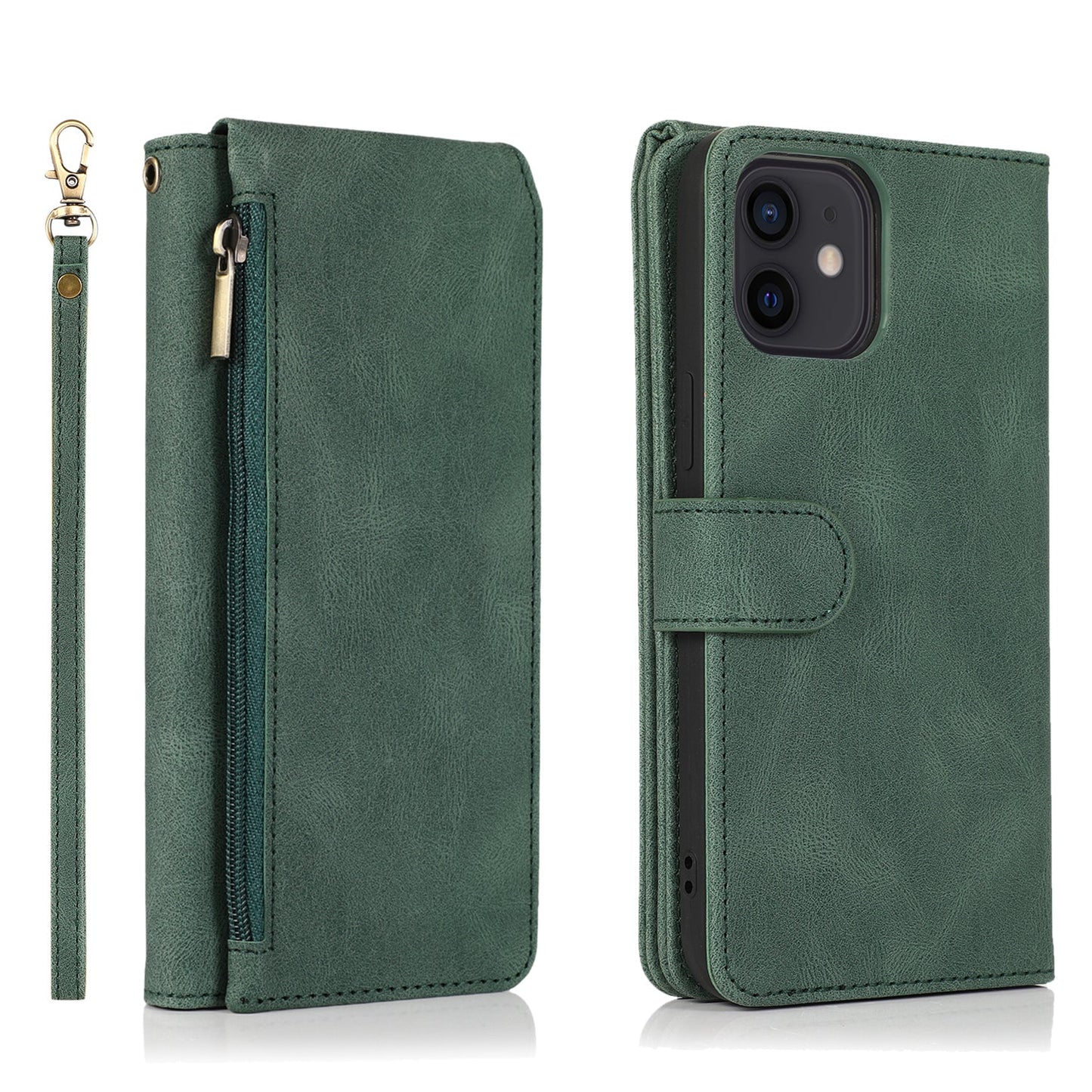 Étui en Cuir à Fermeture Éclair Multi-cartes Sensation Luxueuse pour iPhone 12 et 11 Series