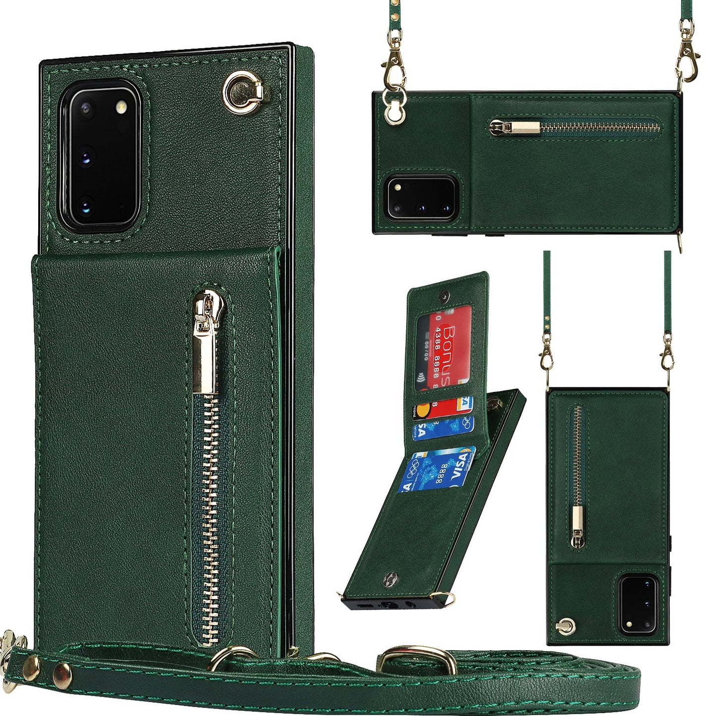 Nouvel étui de téléphone portefeuille à fermeture éclair bandoulière pour Samsung S20