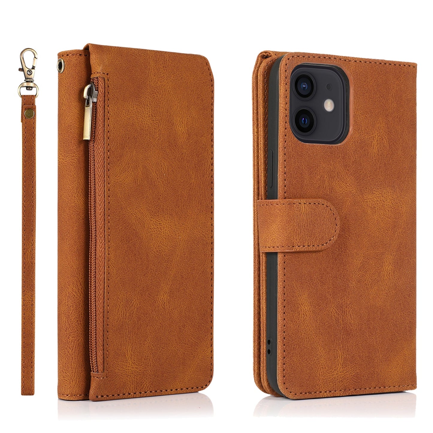 Luxury Skin Feel Multi-card Zipper Leather Case For iPhone