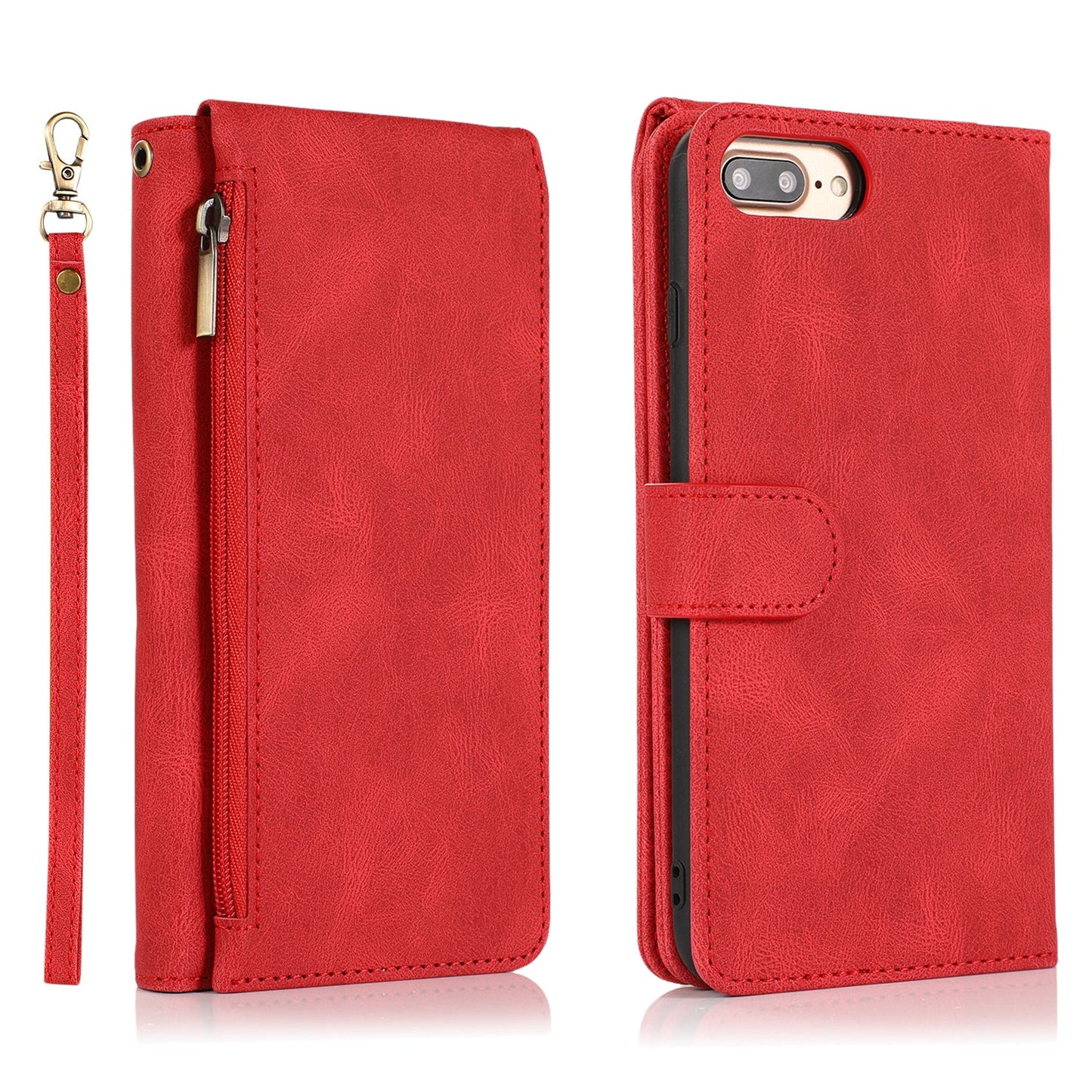 Luxury Skin Feel Multi-card Zipper Leather Case For iPhone 7 Plus/8 Plus