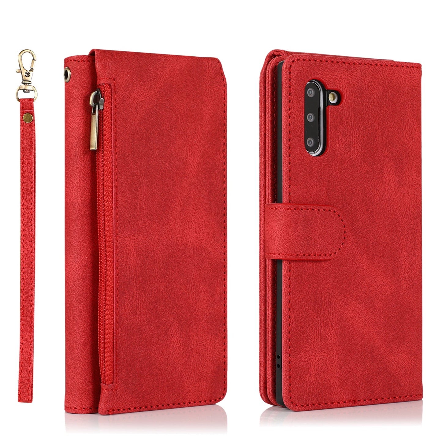 Lederhülle mit Reißverschluss und mehreren Kartenfächern im Luxus-Skin-Feel-Design für Samsung Note10