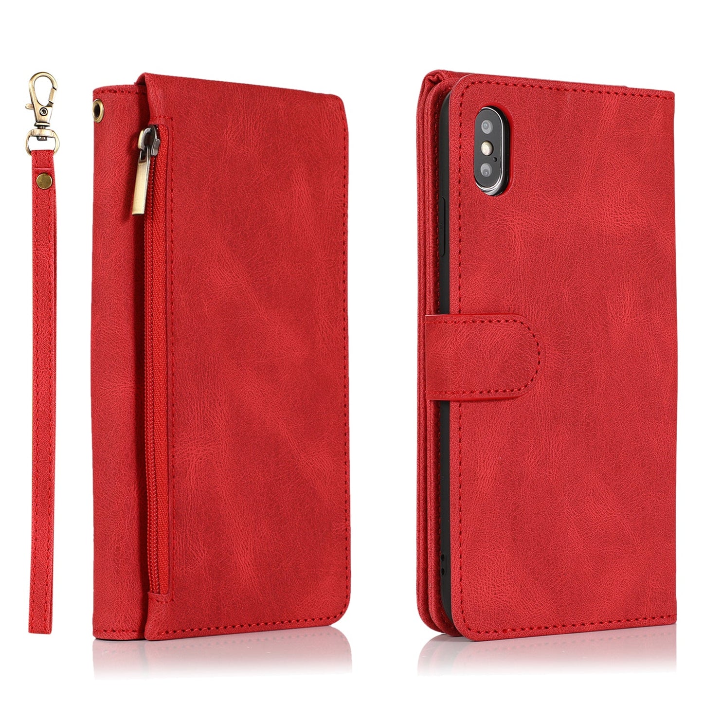Étui en cuir de luxe à fermeture éclair et porte-cartes pour iPhone X/XS