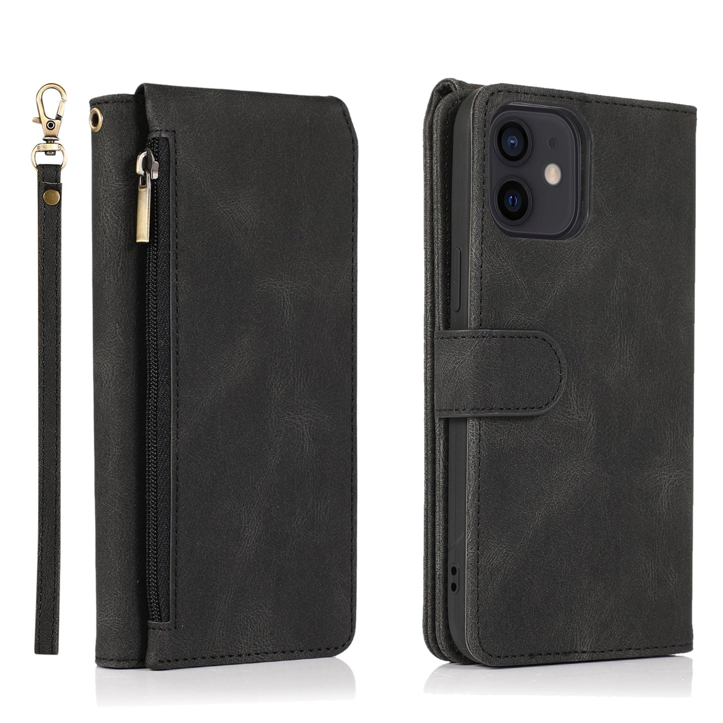 Luxury Skin Feel Multi-card Zipper Leather Case For iPhone