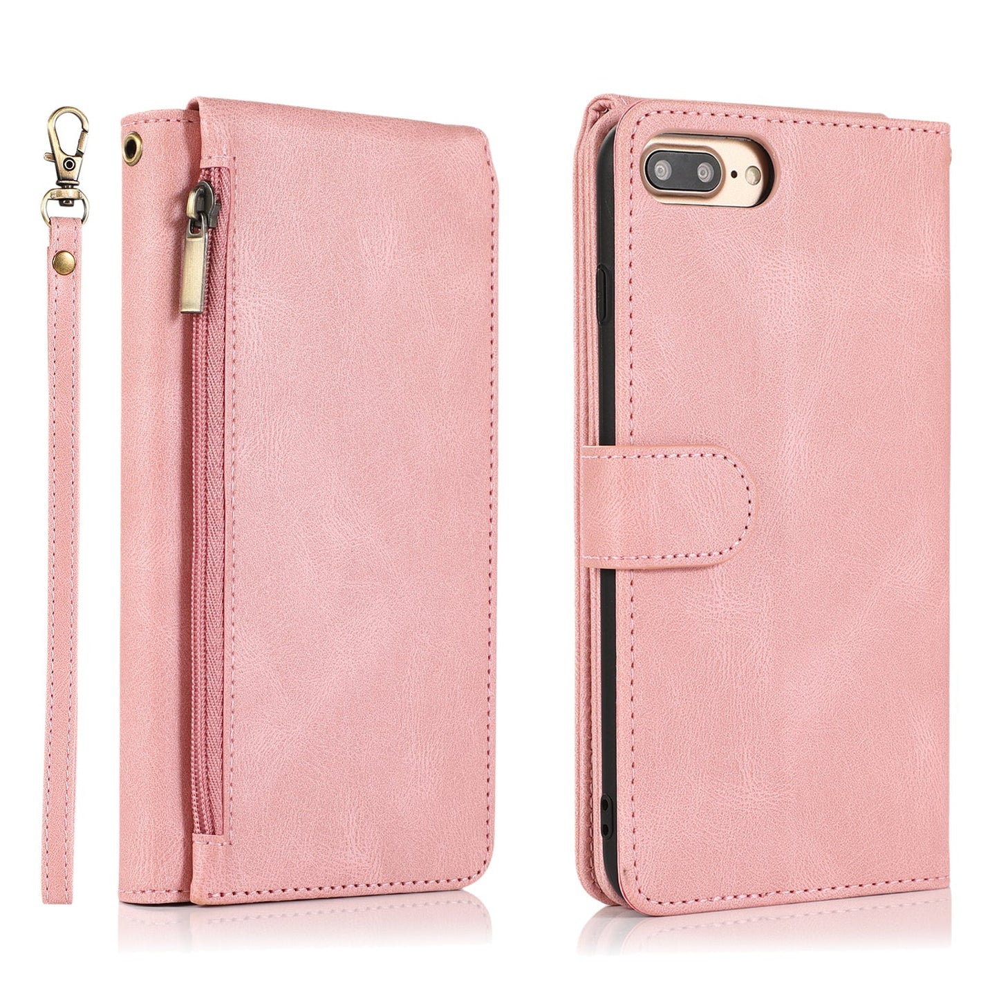 Luxury Skin Feel Multi-card Zipper Leather Case For iPhone 7 Plus/8 Plus