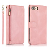 Luxury Skin Feel Multi-card Zipper Leather Case For iPhone 7 Plus/8 Plus