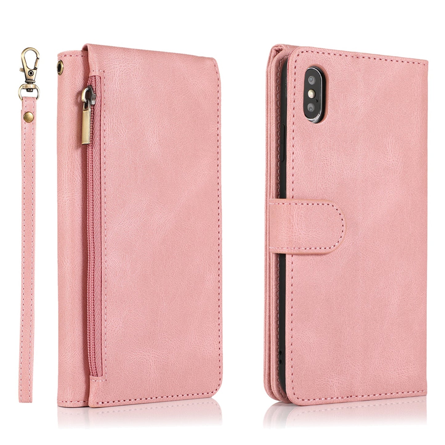 Étui en cuir de luxe à fermeture éclair et porte-cartes pour iPhone X/XS