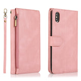 Luxury Skin Feel Multi-card Zipper Leather Case For iPhone X/XS