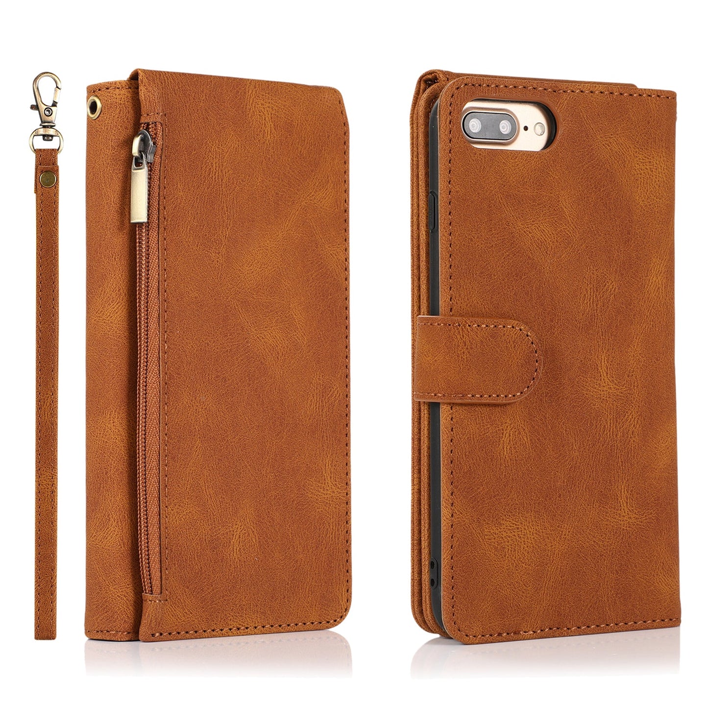 Luxury Skin Feel Multi-card Zipper Leather Case For iPhone 7 Plus/8 Plus