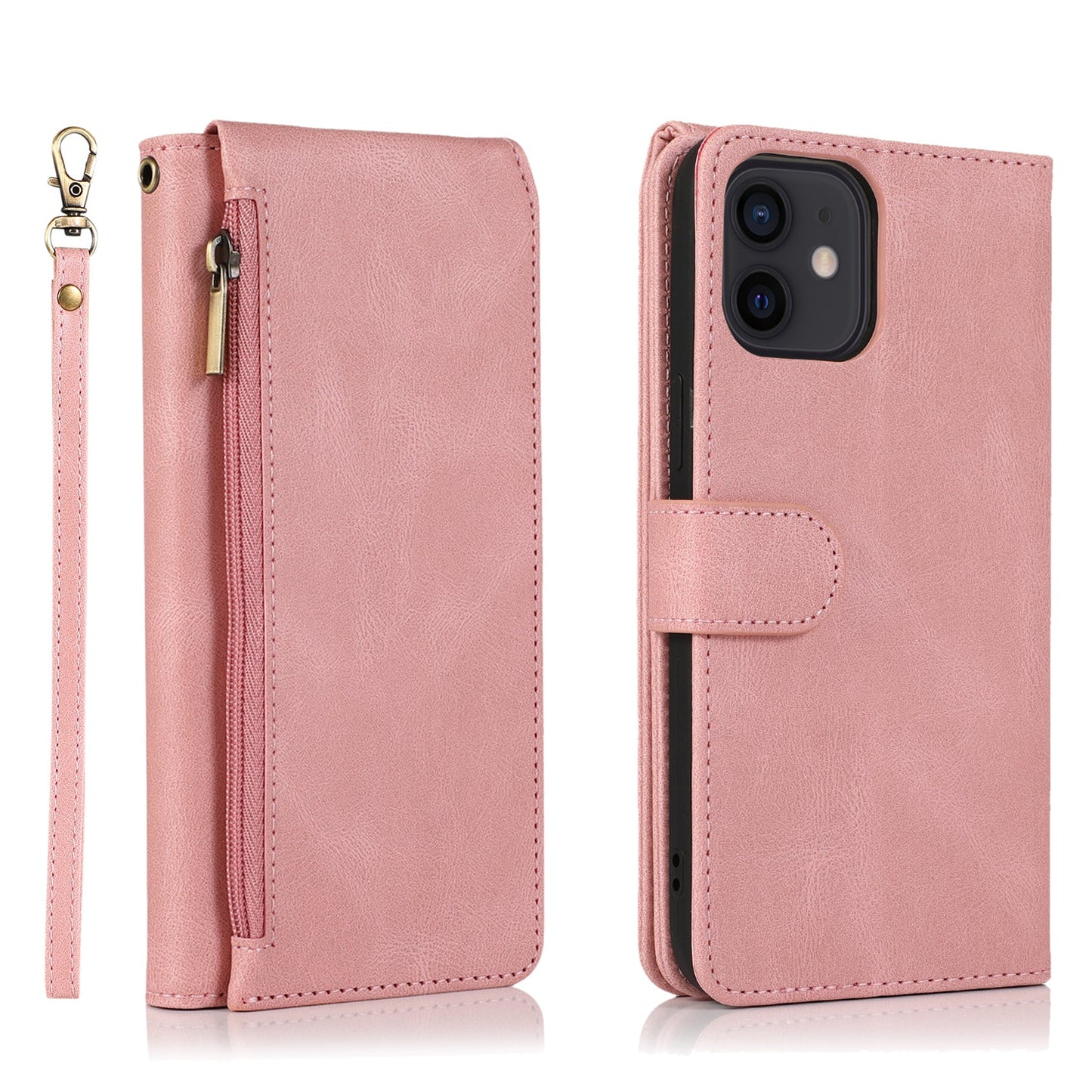 Étui en Cuir à Fermeture Éclair Multi-cartes Sensation Luxueuse pour iPhone 12 et 11 Series
