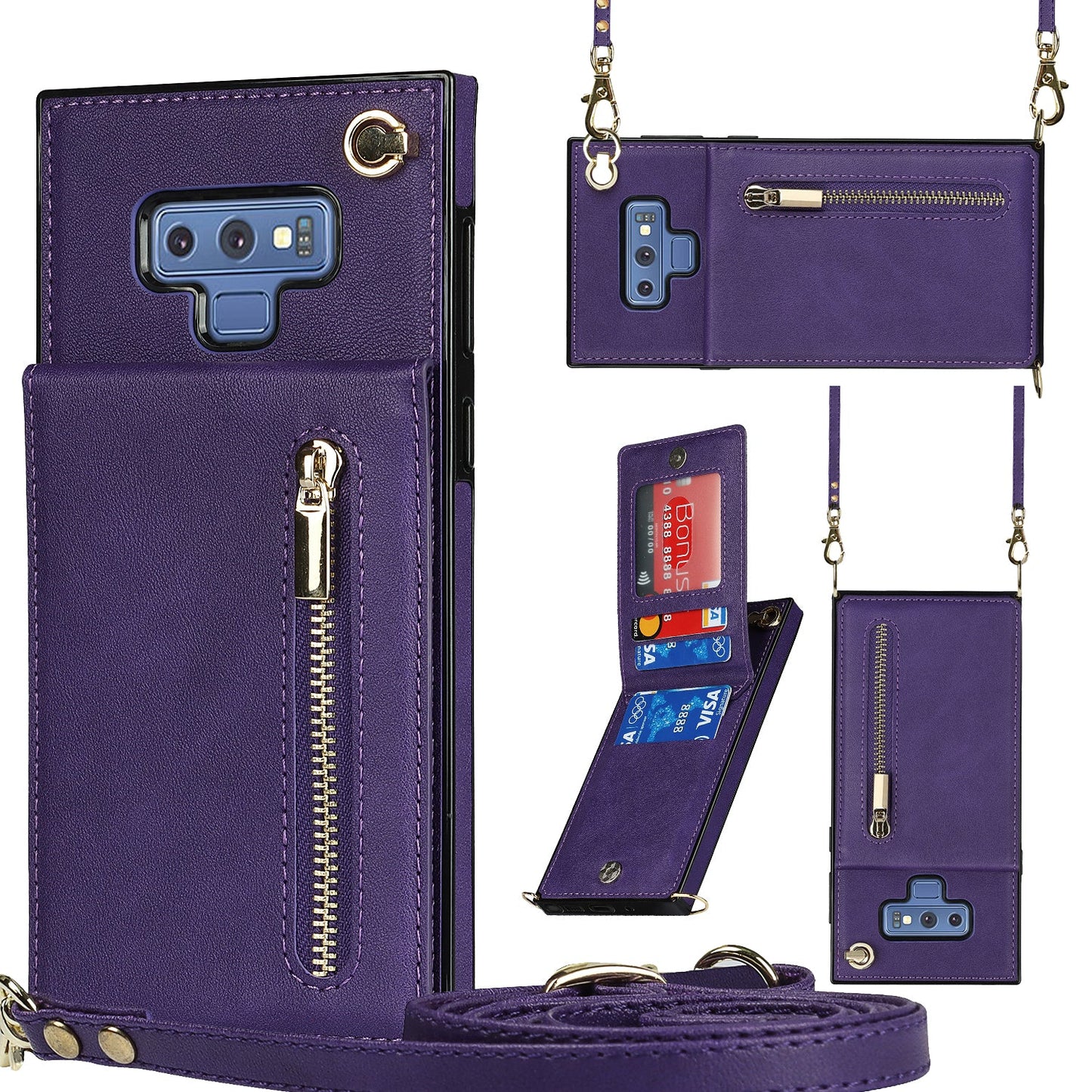 Neue Crossbody-Reißverschluss-Brieftaschen-Handyhülle für Samsung Note9