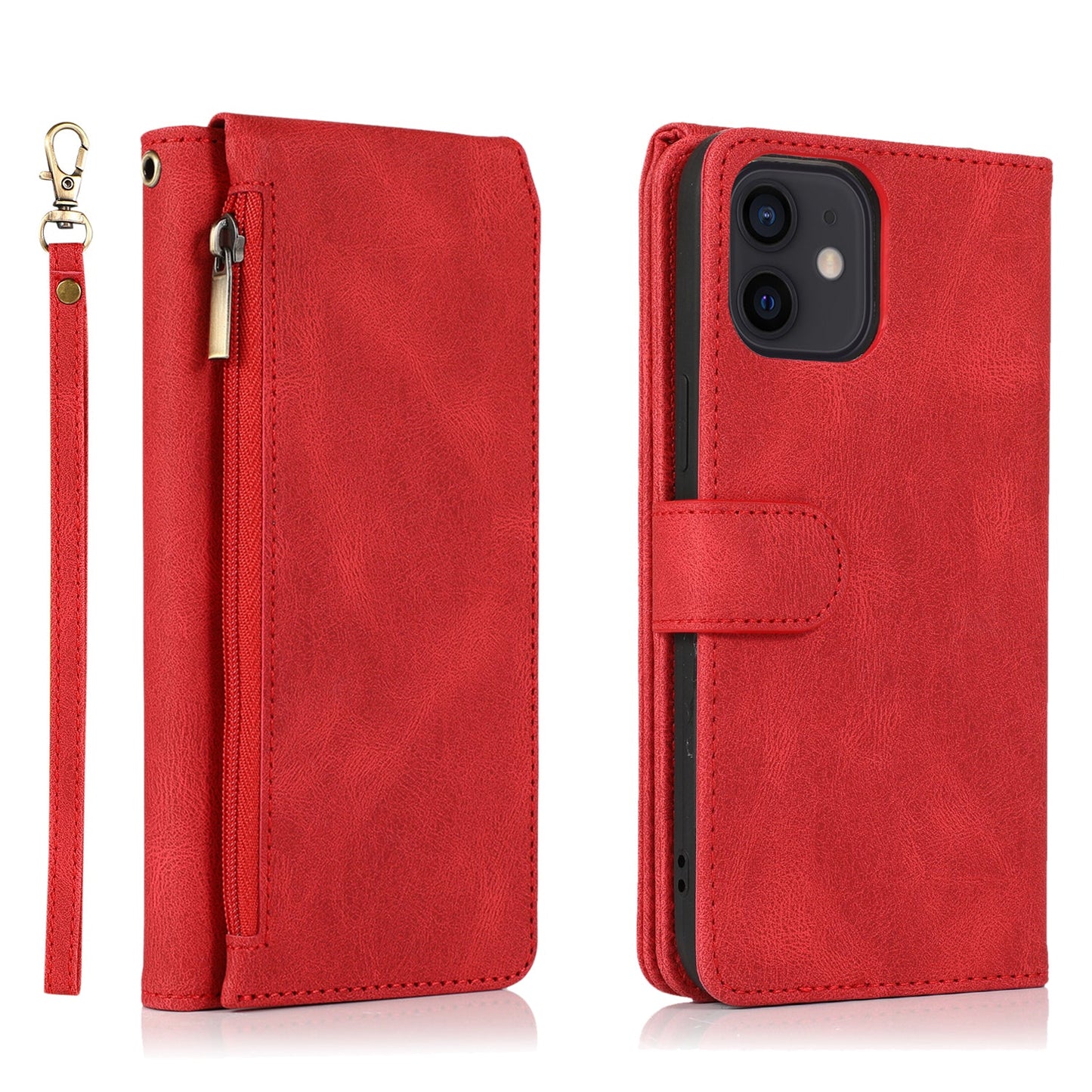 Luxury Skin Feel Multi-card Zipper Leather Case For iPhone
