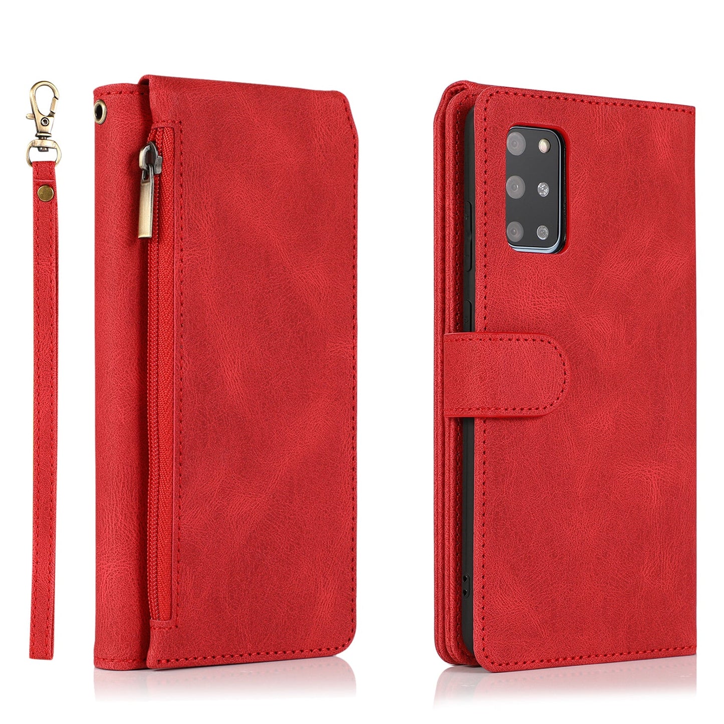 Étui en cuir de luxe à fermeture éclair multi-cartes sensation peau pour Samsung S20 Plus