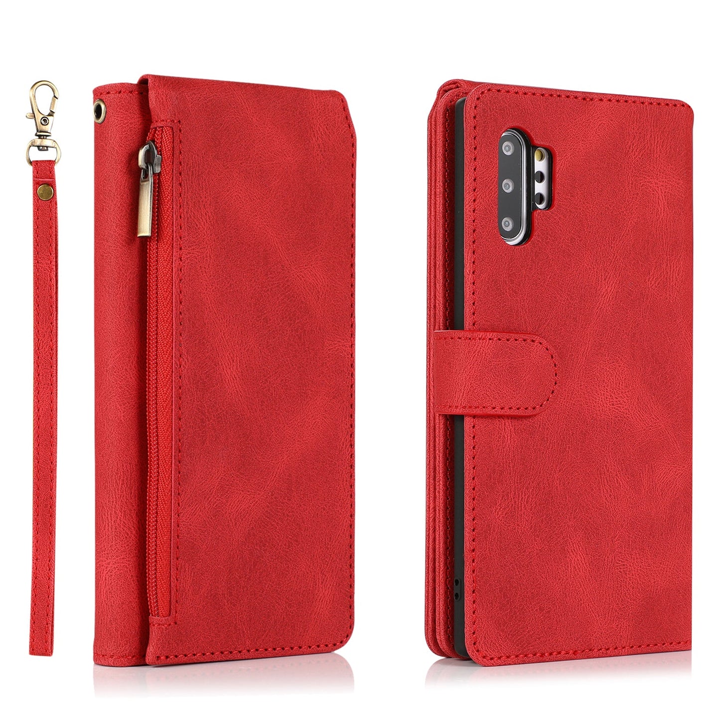 Étui en Cuir de Luxe Multi-cartes à Fermeture Éclair pour Samsung Note10 Plus