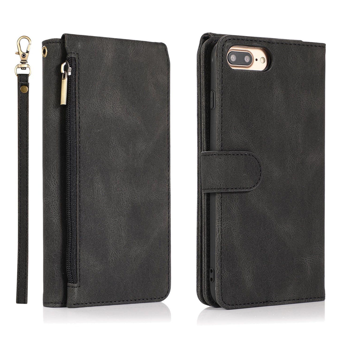 Luxury Skin Feel Multi-card Zipper Leather Case For iPhone 7 Plus/8 Plus