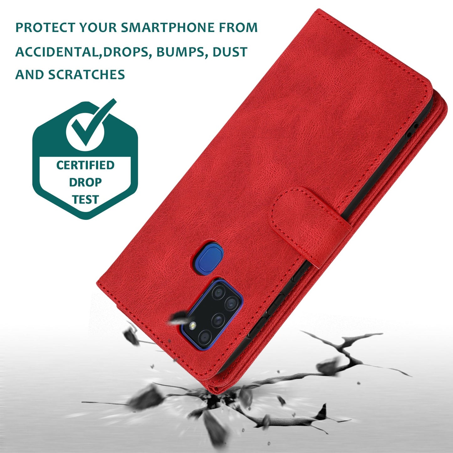 Étui en cuir zippé multi-cartes toucher de luxe pour Samsung A21S