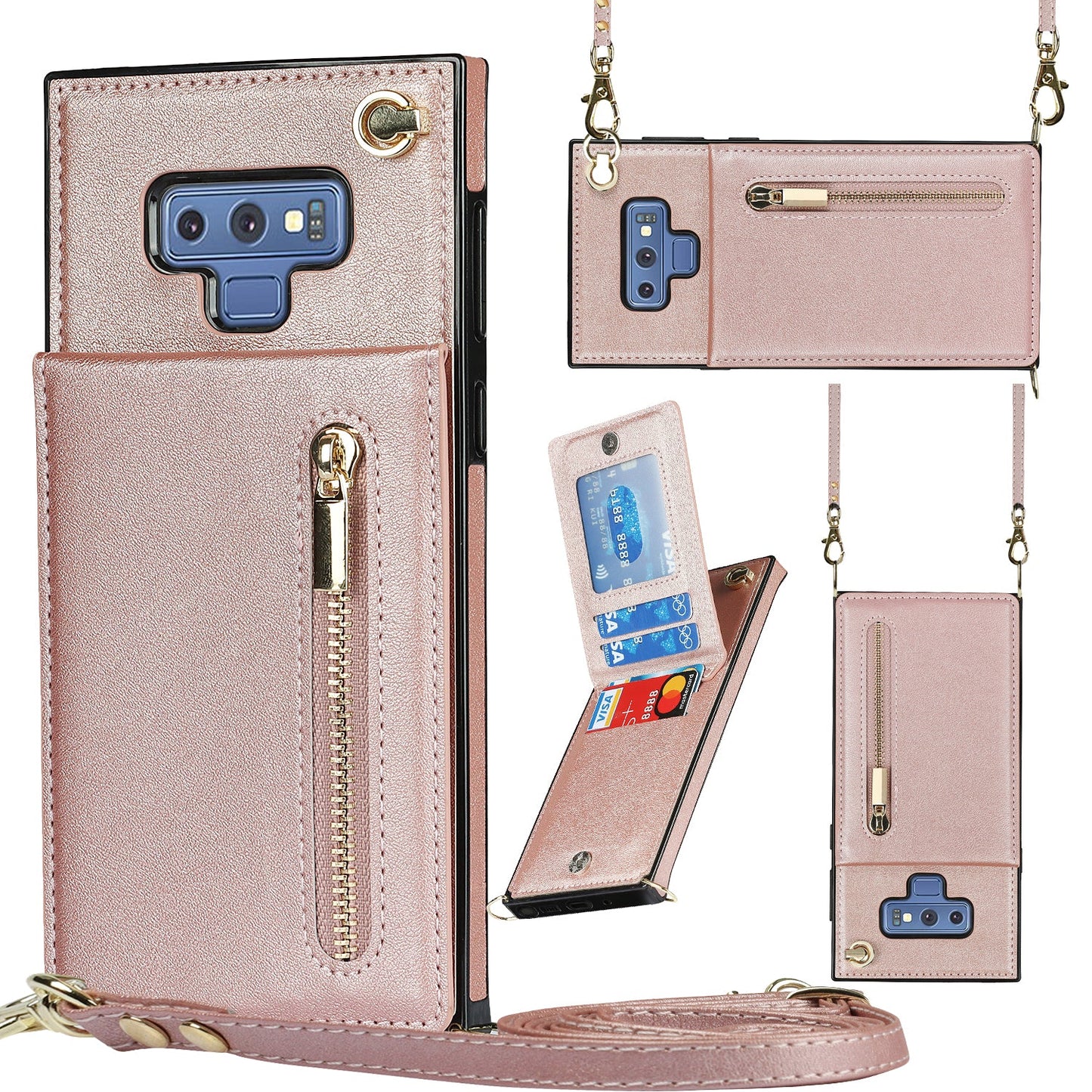 Neue Crossbody-Reißverschluss-Brieftaschen-Handyhülle für Samsung Note9