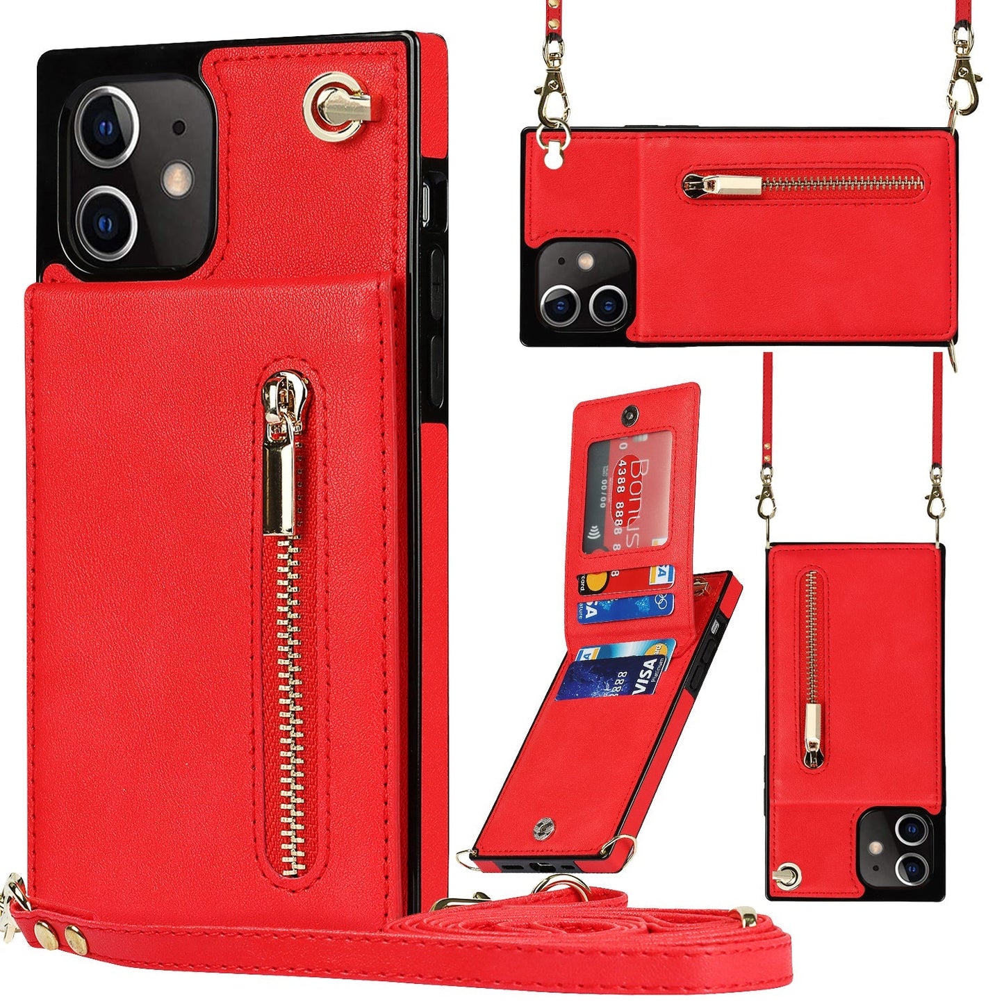 Nouvel étui de téléphone portefeuille zippé à bandoulière pour iPhone 13 Series