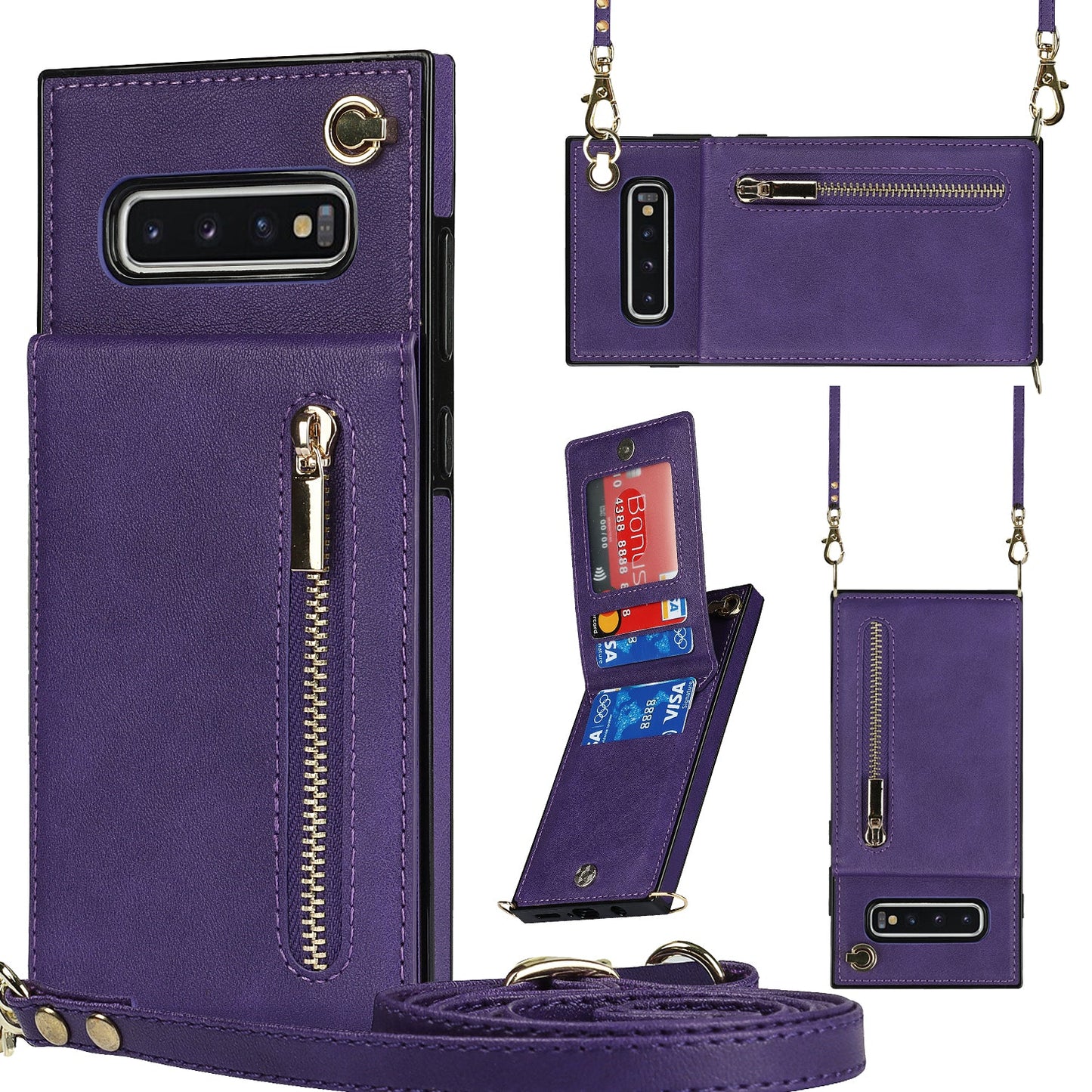 Nouvel étui portefeuille croisé zippé pour téléphone Samsung S10 Plus