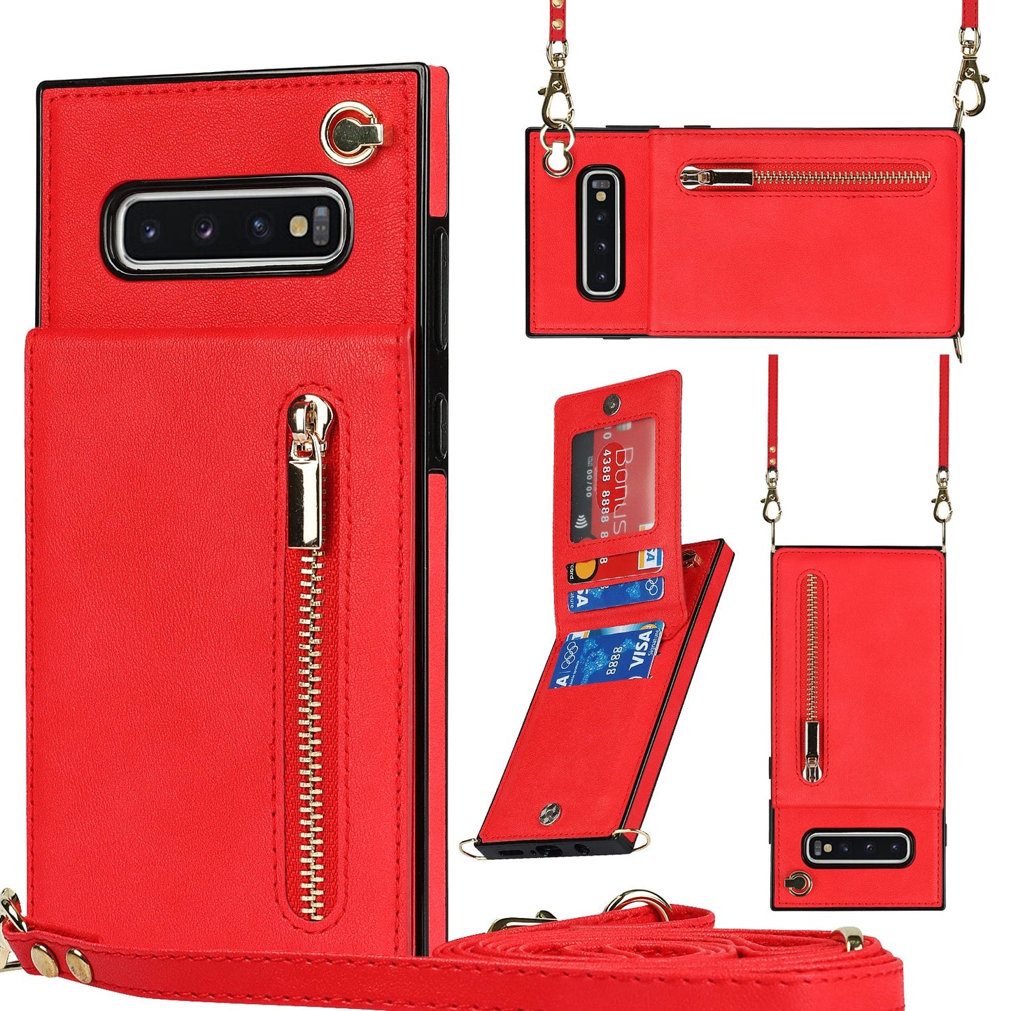 Nouvel étui portefeuille croisé zippé pour téléphone Samsung S10 Plus
