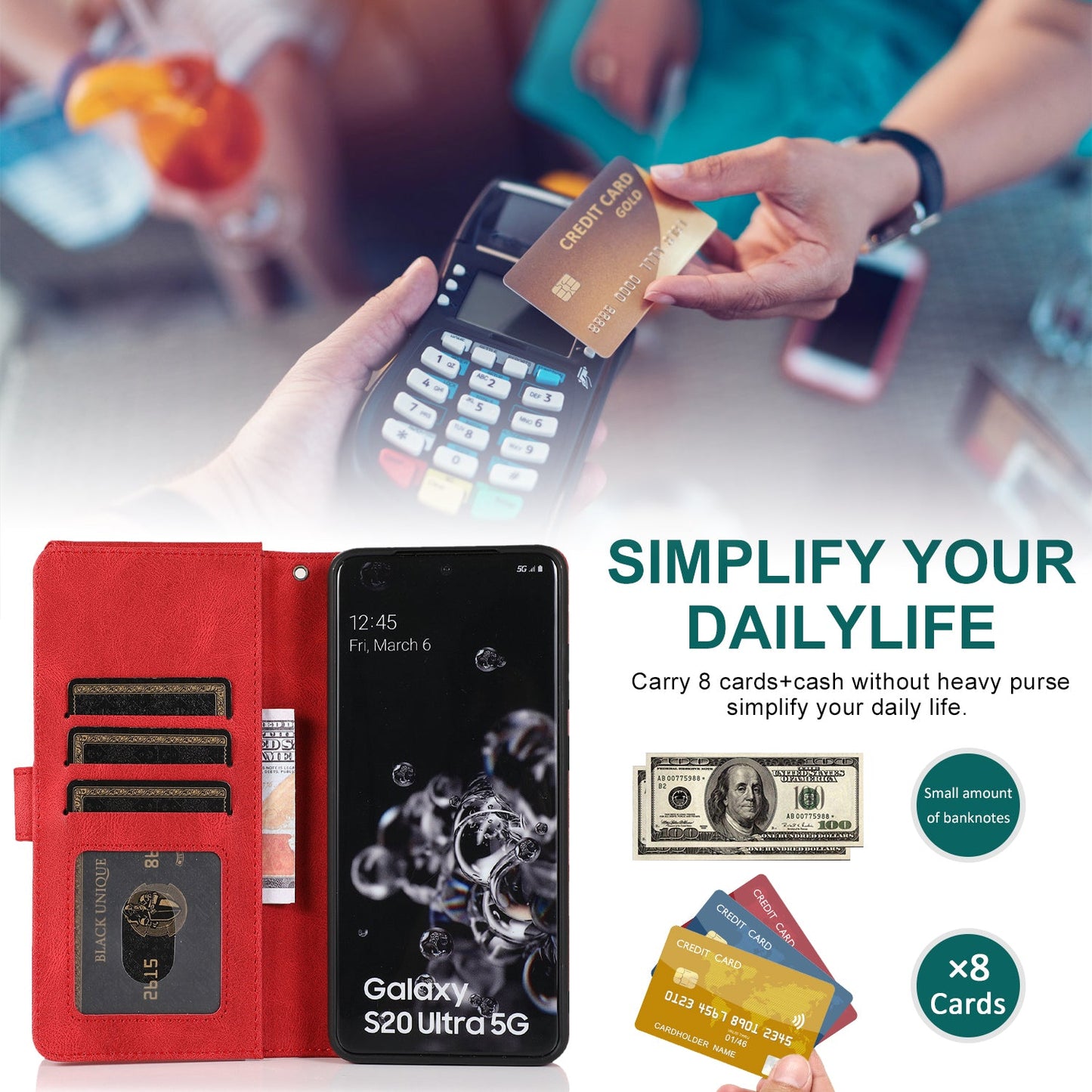 Luxury Skin Feel Multi-card Zipper Leather Case For Samsung S20 Ultra