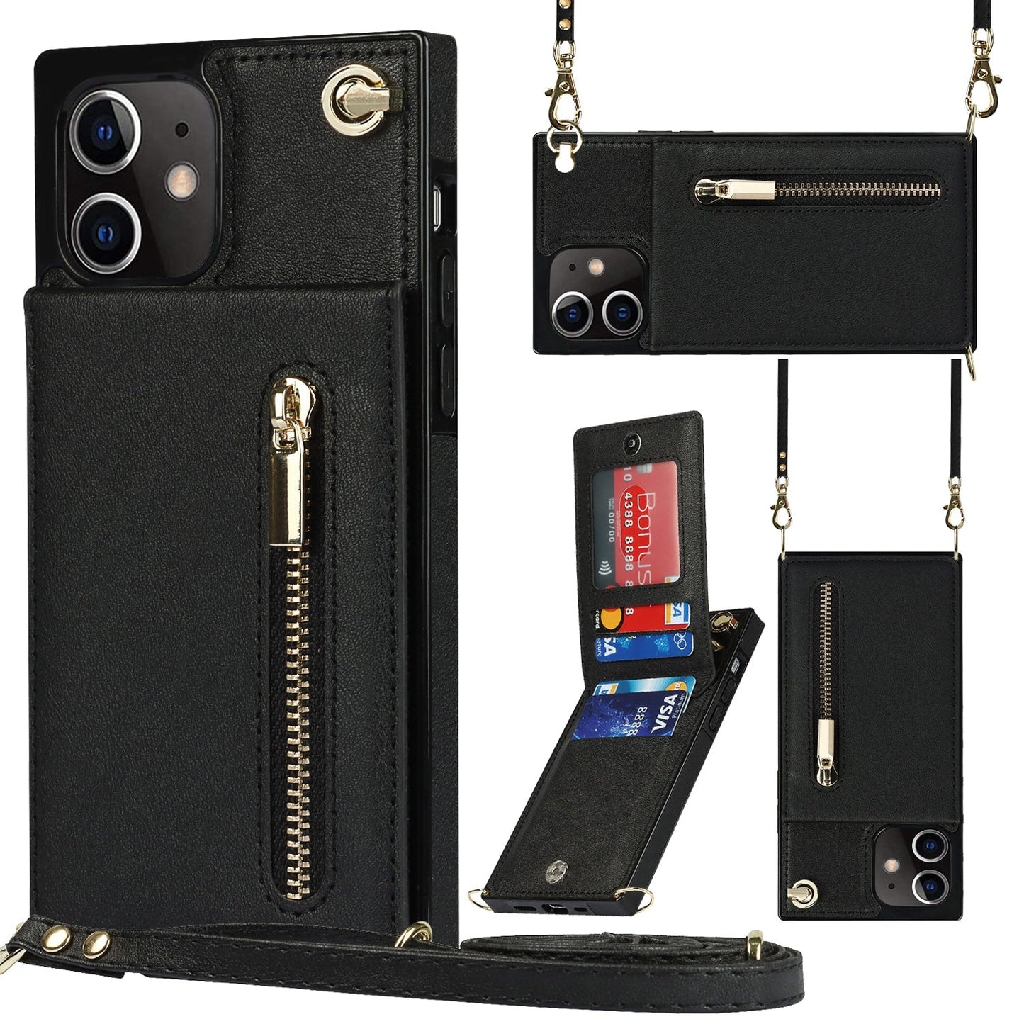Nouvel étui de téléphone portefeuille zippé à bandoulière pour iPhone 13 Series