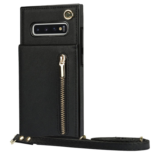Nouvel étui de téléphone portefeuille à fermeture éclair bandoulière pour Samsung S10