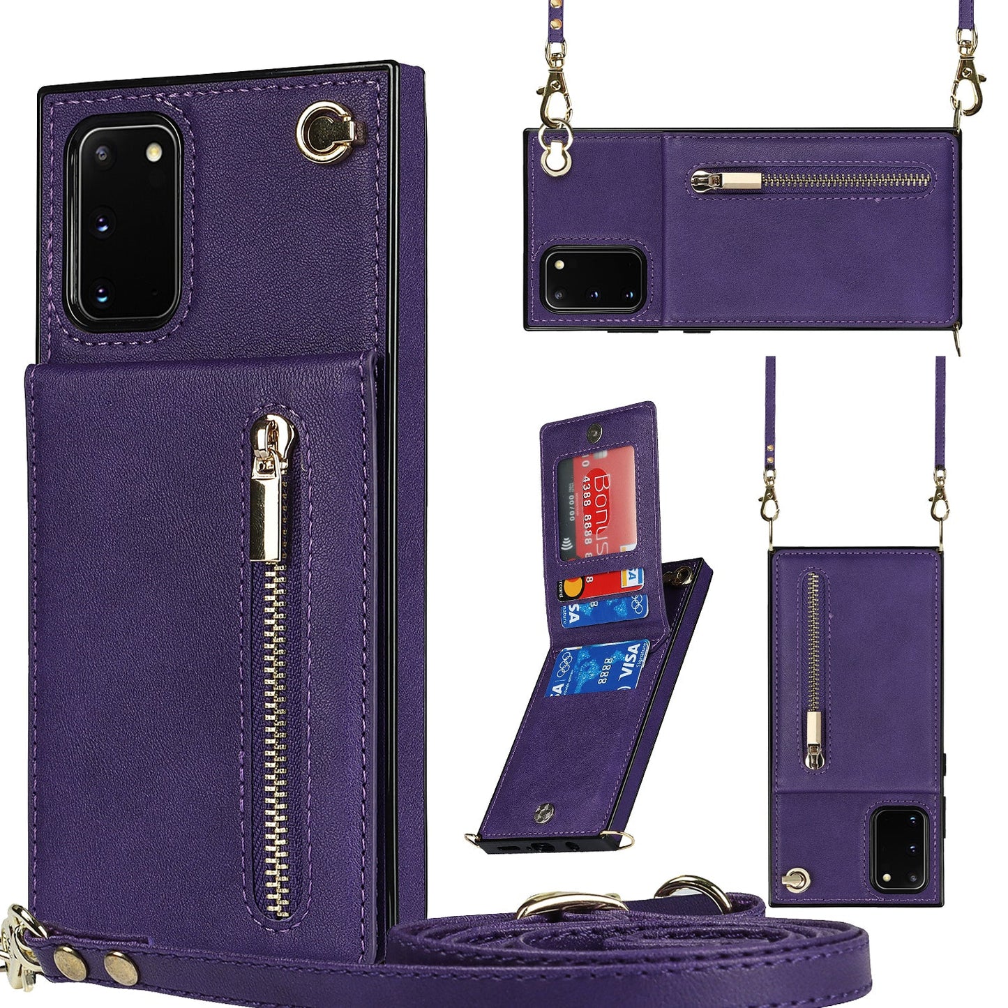 Nouvel Étui de Téléphone à Fermeture Éclair Bandoulière pour Samsung Note20/Note20 5G