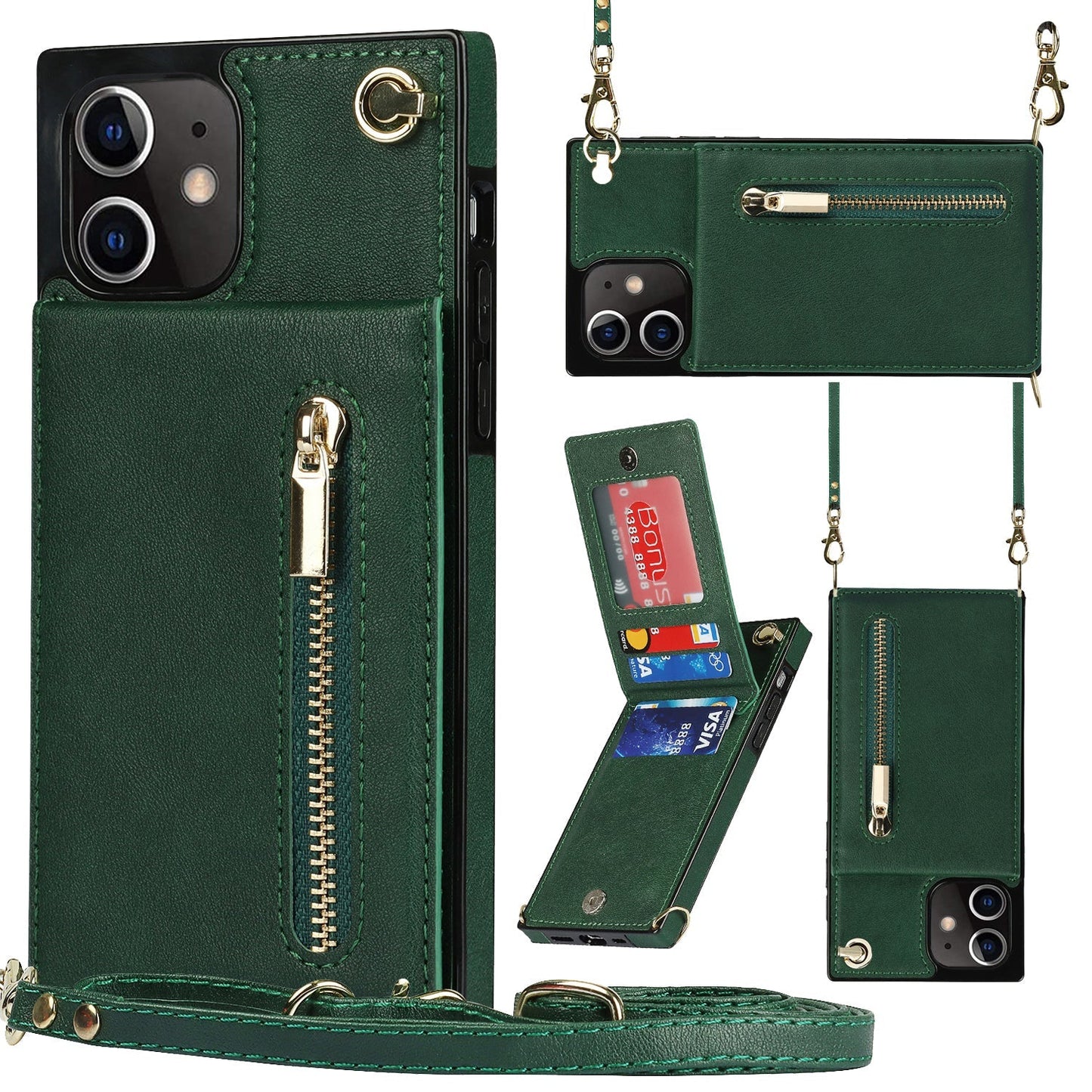 Nouvel étui de téléphone portefeuille zippé à bandoulière pour iPhone 13 Series