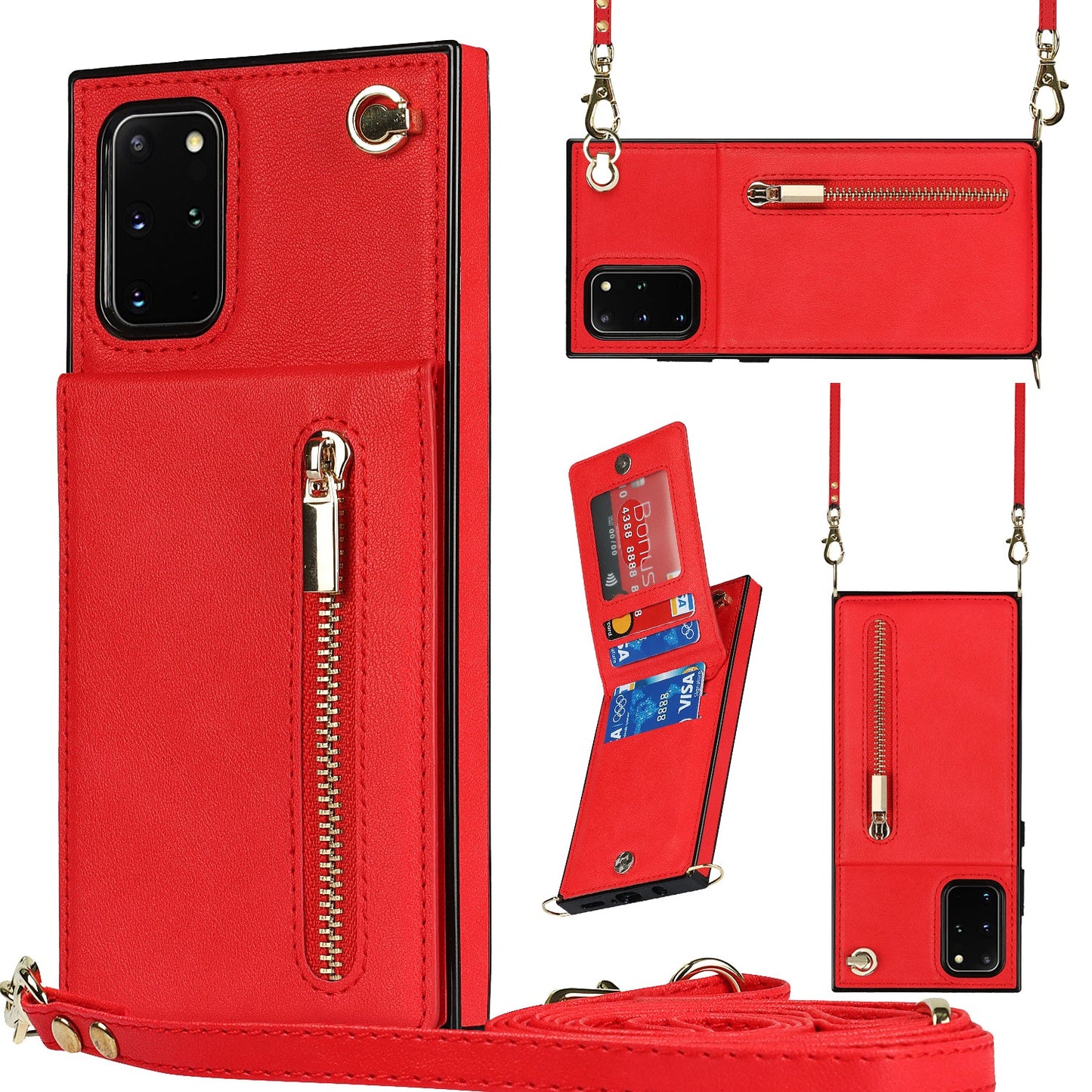 Nouvelle Coque-Portefeuille à Bandoulière avec Fermeture Éclair pour Samsung S20 Plus