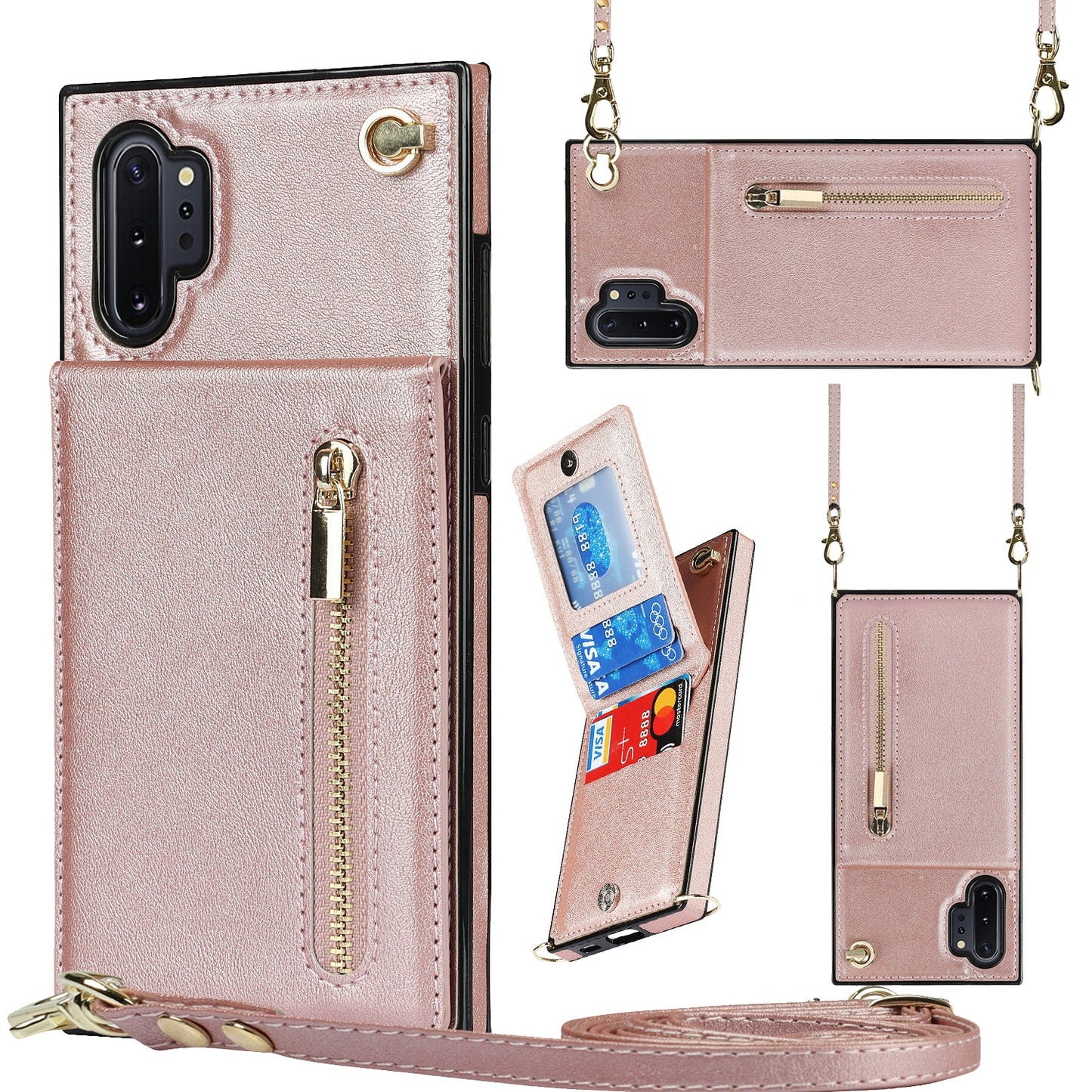 Neue Umhänge-Reißverschluss-Brieftaschen-Handyhülle für Samsung Note10 Plus