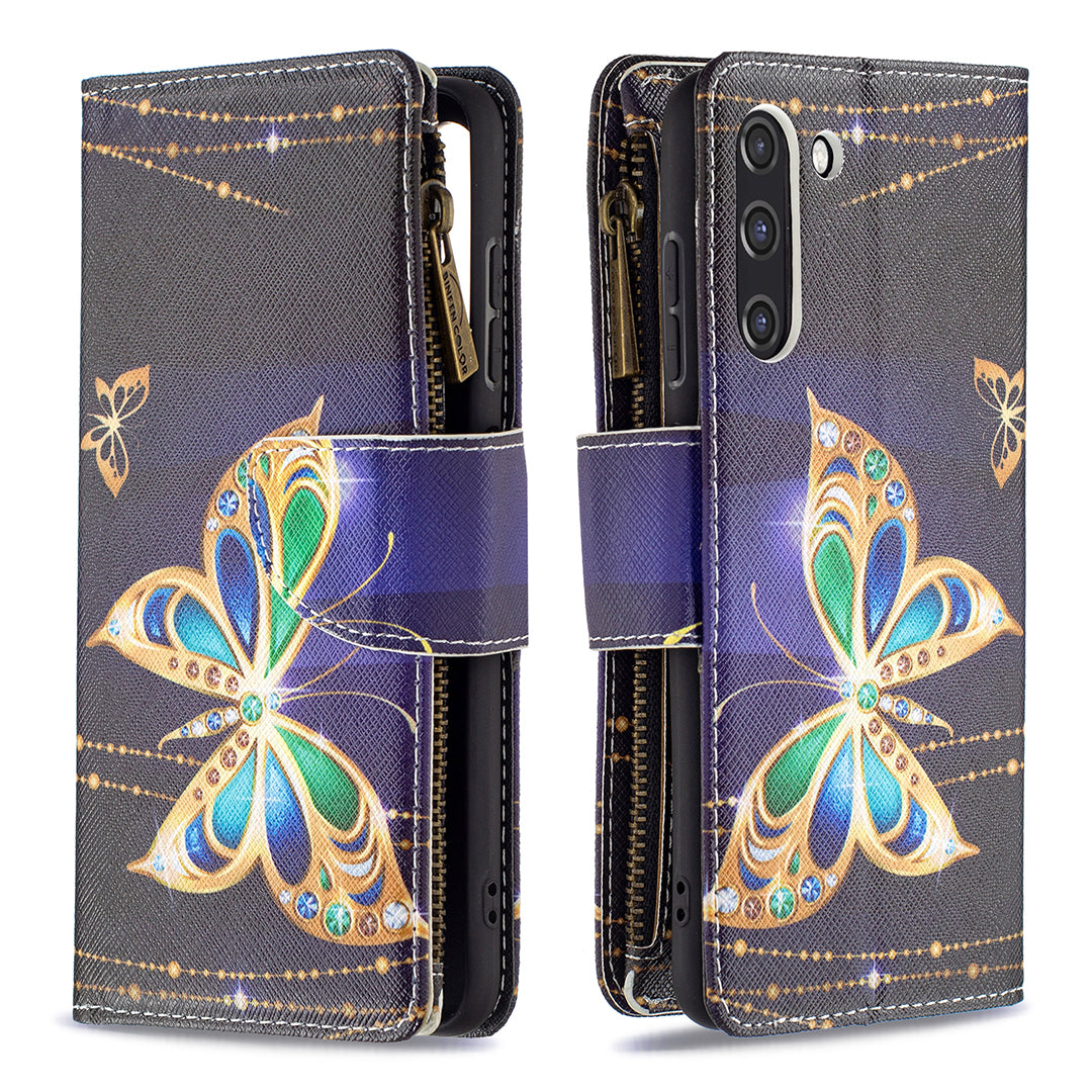 Large Capacity Painted Zipper Leather Case For Samsung S21FE