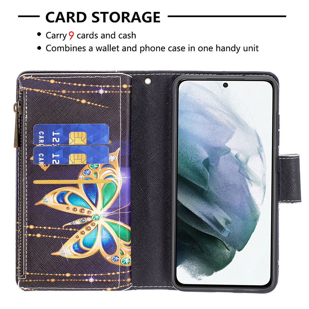 Large Capacity Painted Zipper Leather Case For Samsung S21FE