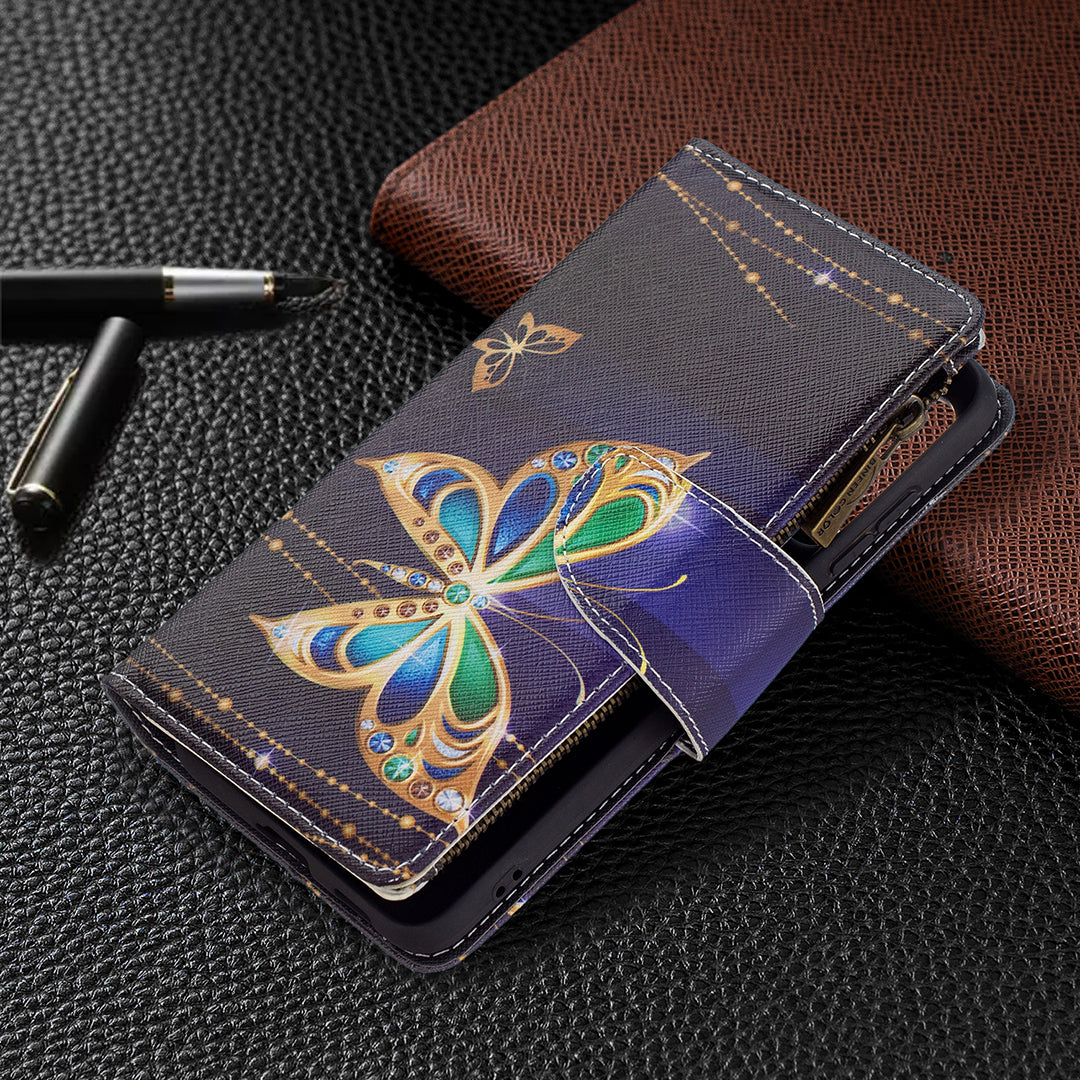 Large Capacity Painted Zipper Leather Case For Samsung S21FE