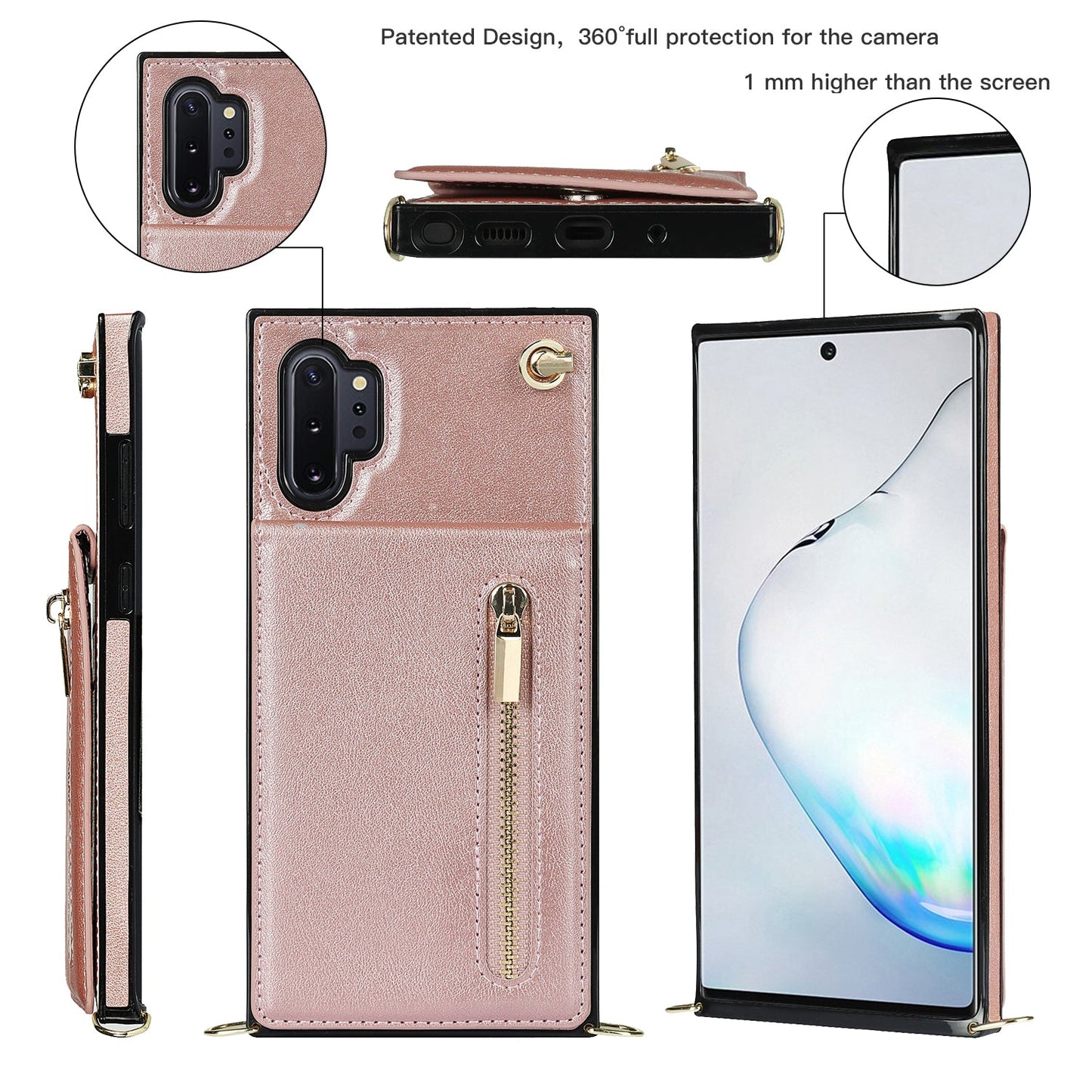 Neue Umhänge-Reißverschluss-Brieftaschen-Handyhülle für Samsung Note10 Plus