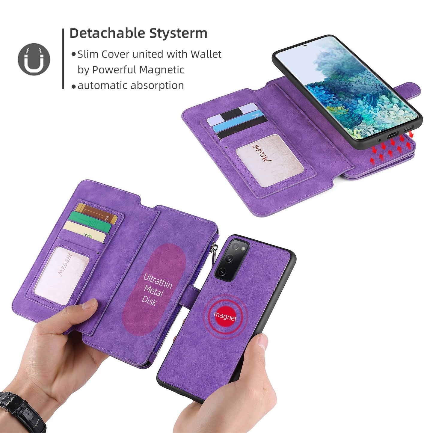 Multifunktionale magnetische Karten-Brieftasche Handyhülle für Samsung S20 Serie