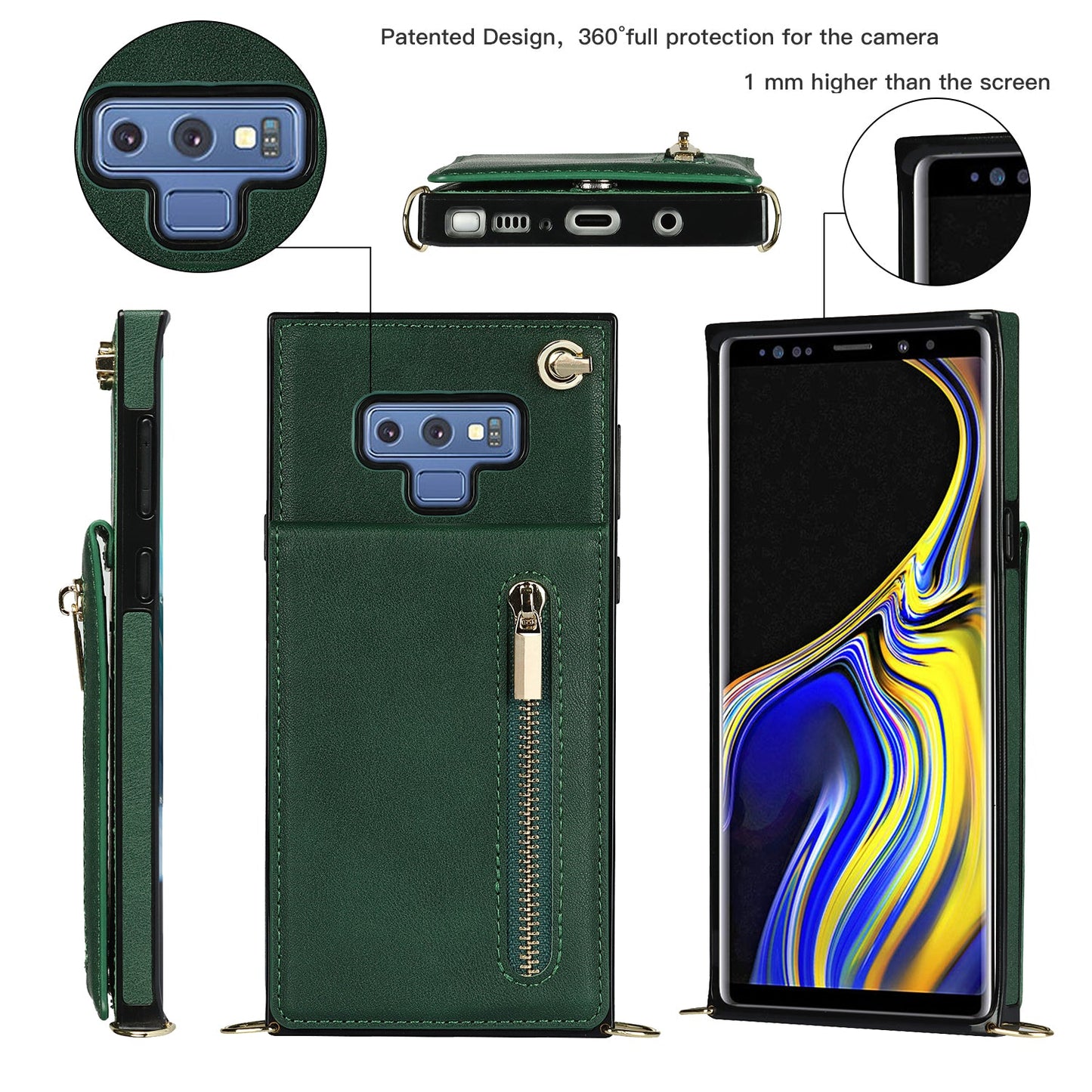 Neue Crossbody-Reißverschluss-Brieftaschen-Handyhülle für Samsung Note9