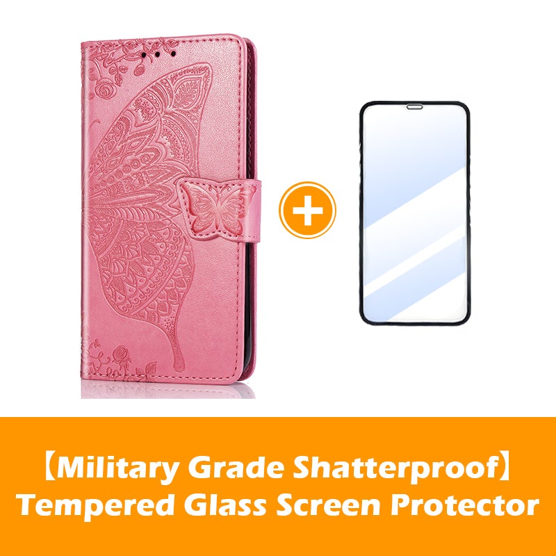 Luxury Embossed Butterfly Leather Wallet Flip Case for iPhone